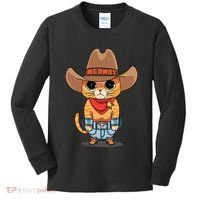 Funny Meowdy Orange Tabby Cat Cow Hat Howdy Meow Meme Kids Long Sleeve Shirt thumb 0