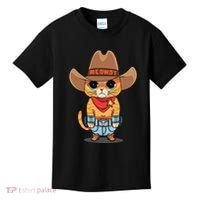 Funny Meowdy Orange Tabby Cat Cow Hat Howdy Meow Meme Kids T-Shirt thumb 0