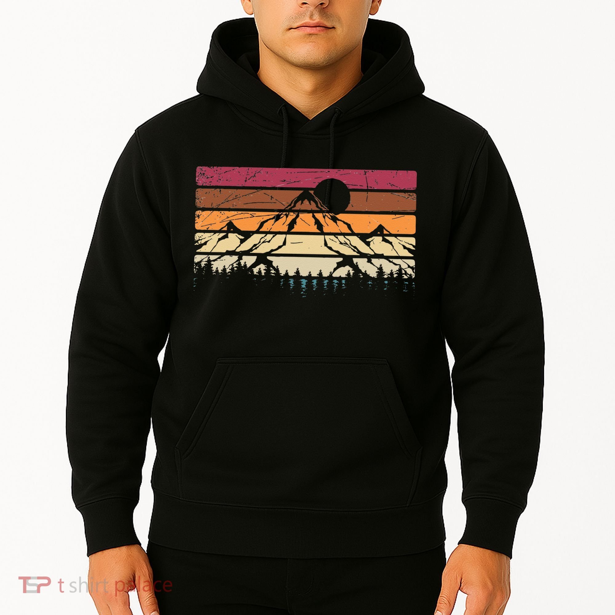 Forest Mountain Outdoors Nature Wildlife Trees Retro Hiking Hoodie