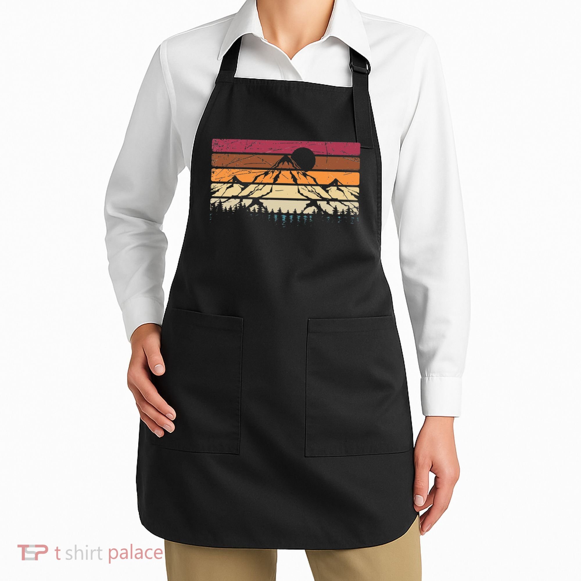 Forest Mountain Outdoors Nature Wildlife Trees Retro Hiking Apron