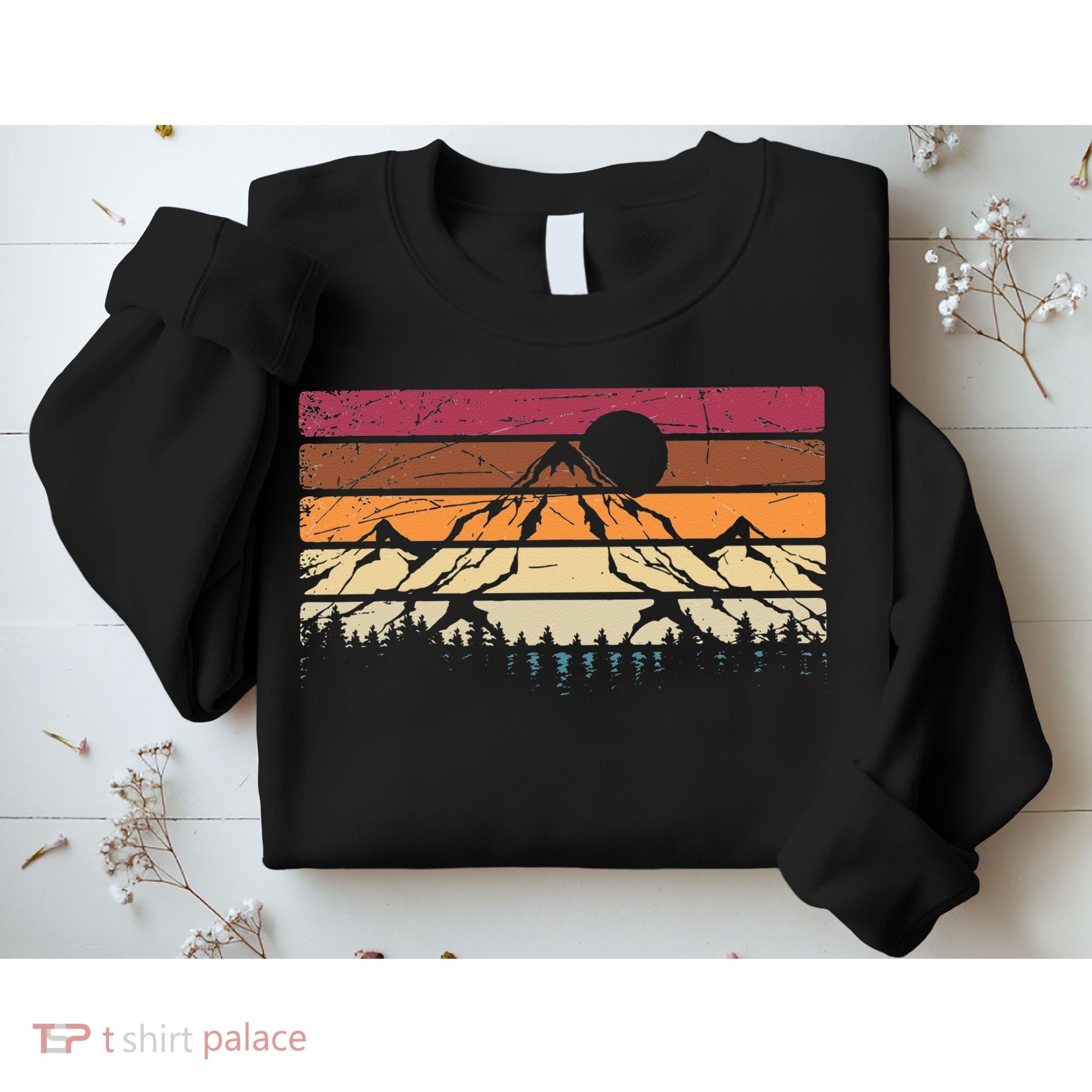Forest Mountain Outdoors Nature Wildlife Trees Retro Hiking Sweatshirt