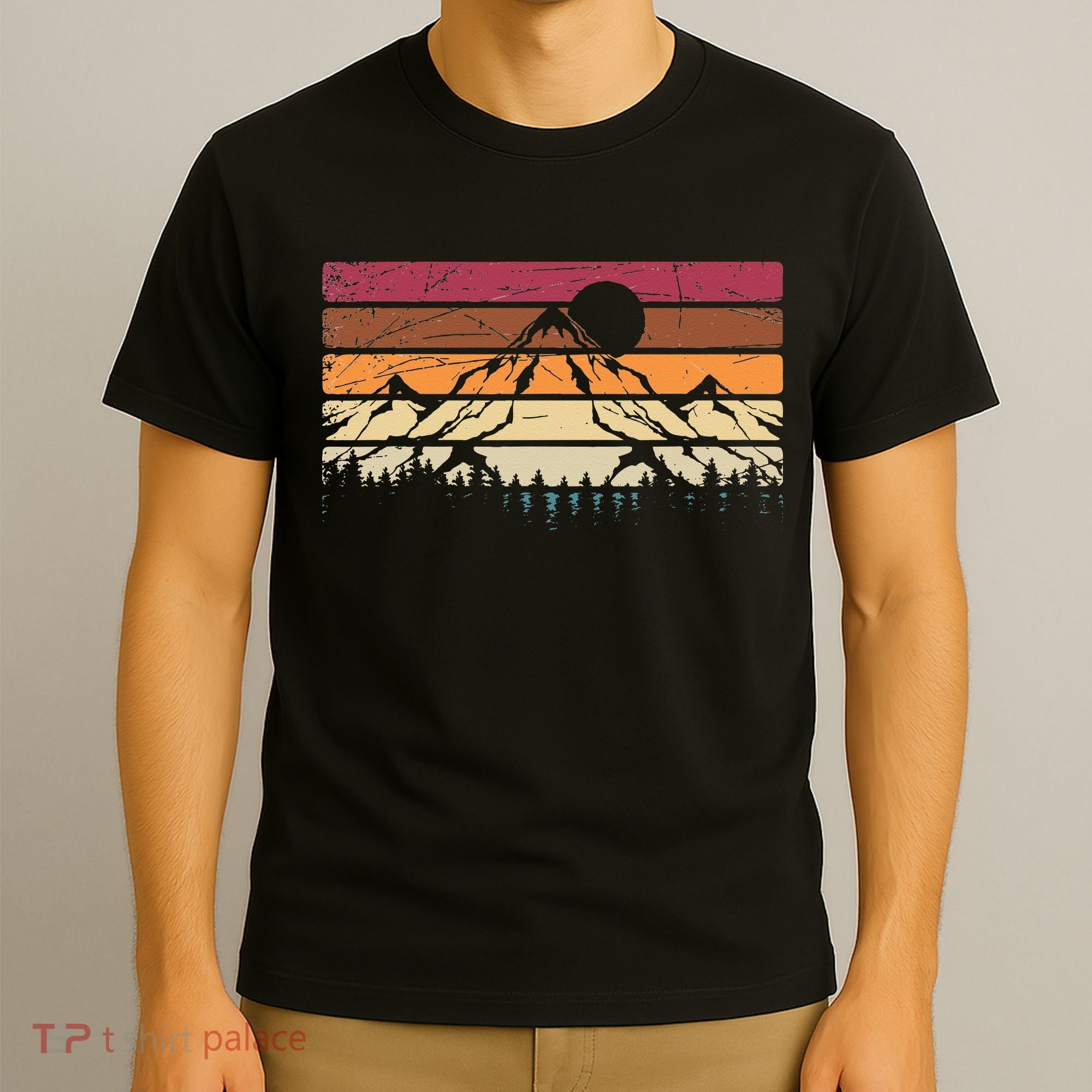 Forest Mountain Outdoors Nature Wildlife Trees Retro Hiking T-Shirt