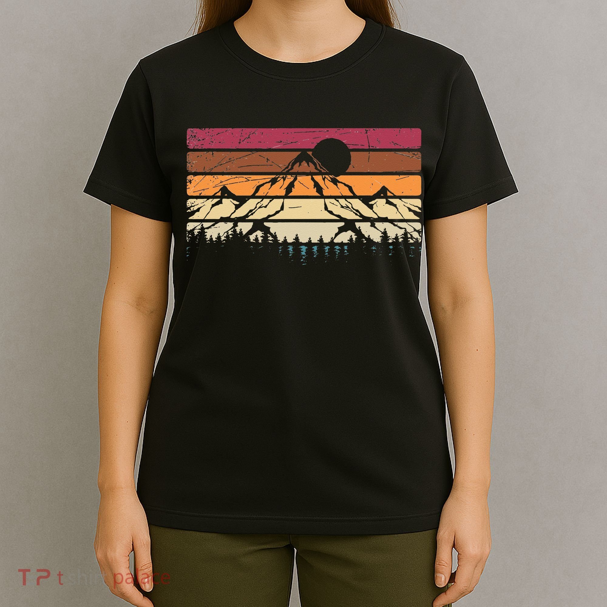 Forest Mountain Outdoors Nature Wildlife Trees Retro Hiking T-Shirt