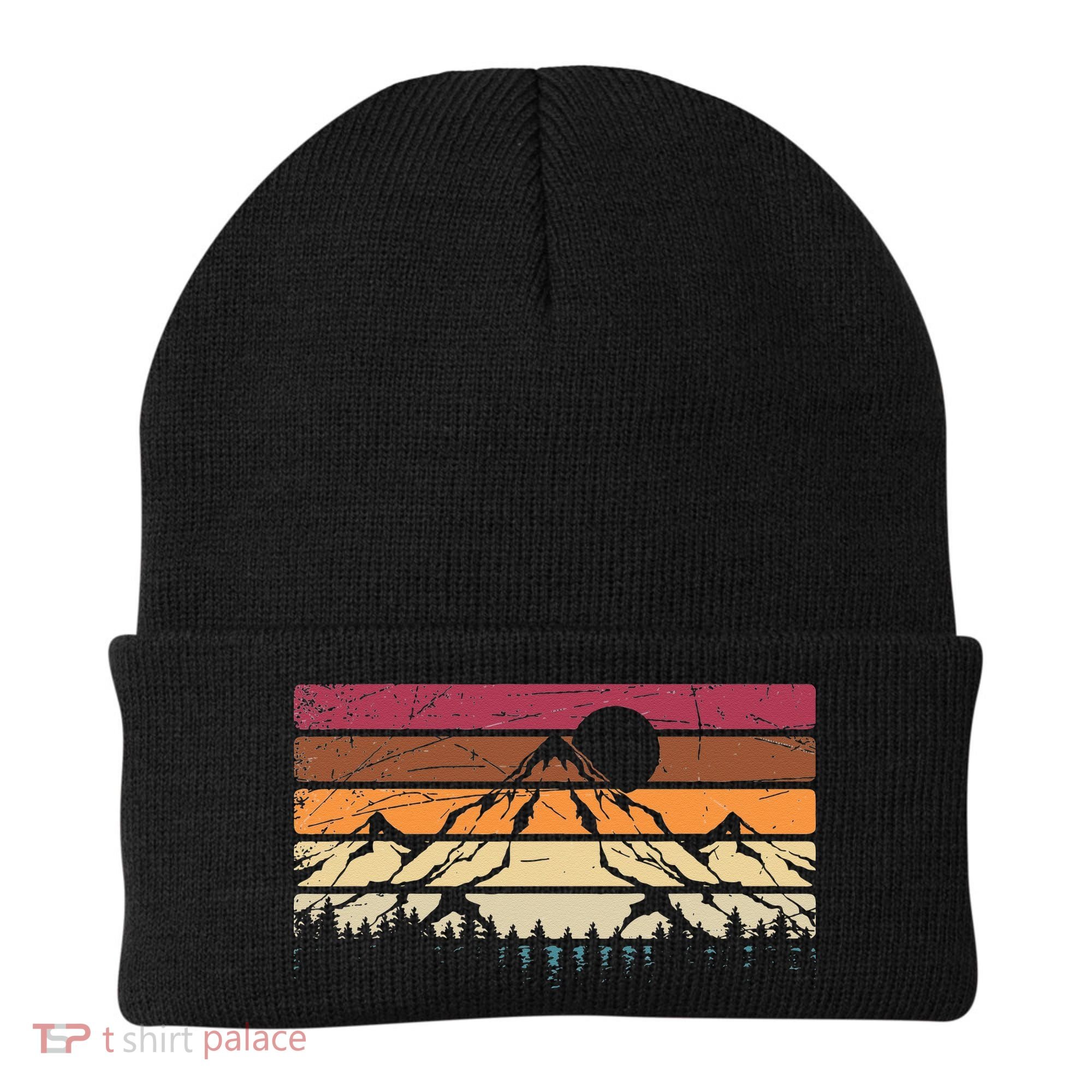 Forest Mountain Outdoors Nature Wildlife Trees Retro Hiking Beanie