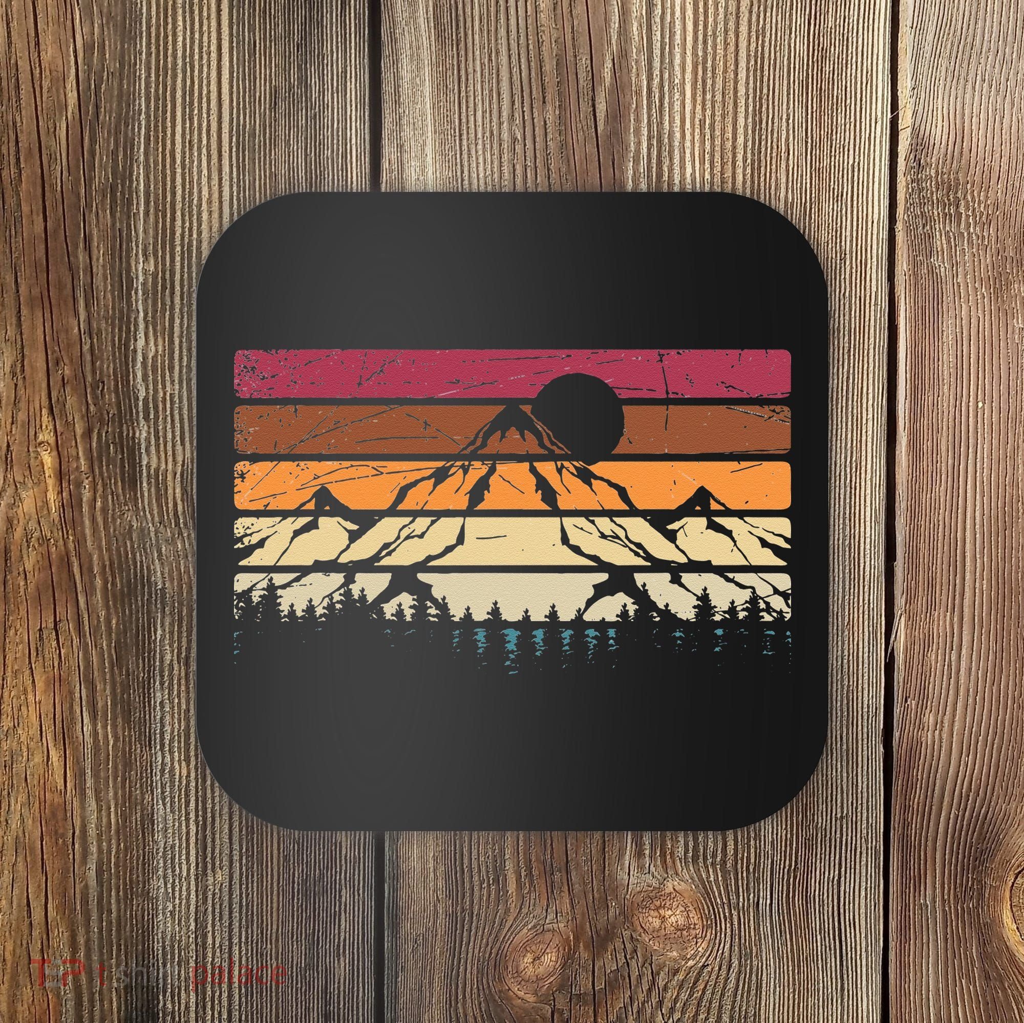 Forest Mountain Outdoors Nature Wildlife Trees Retro Hiking Coaster