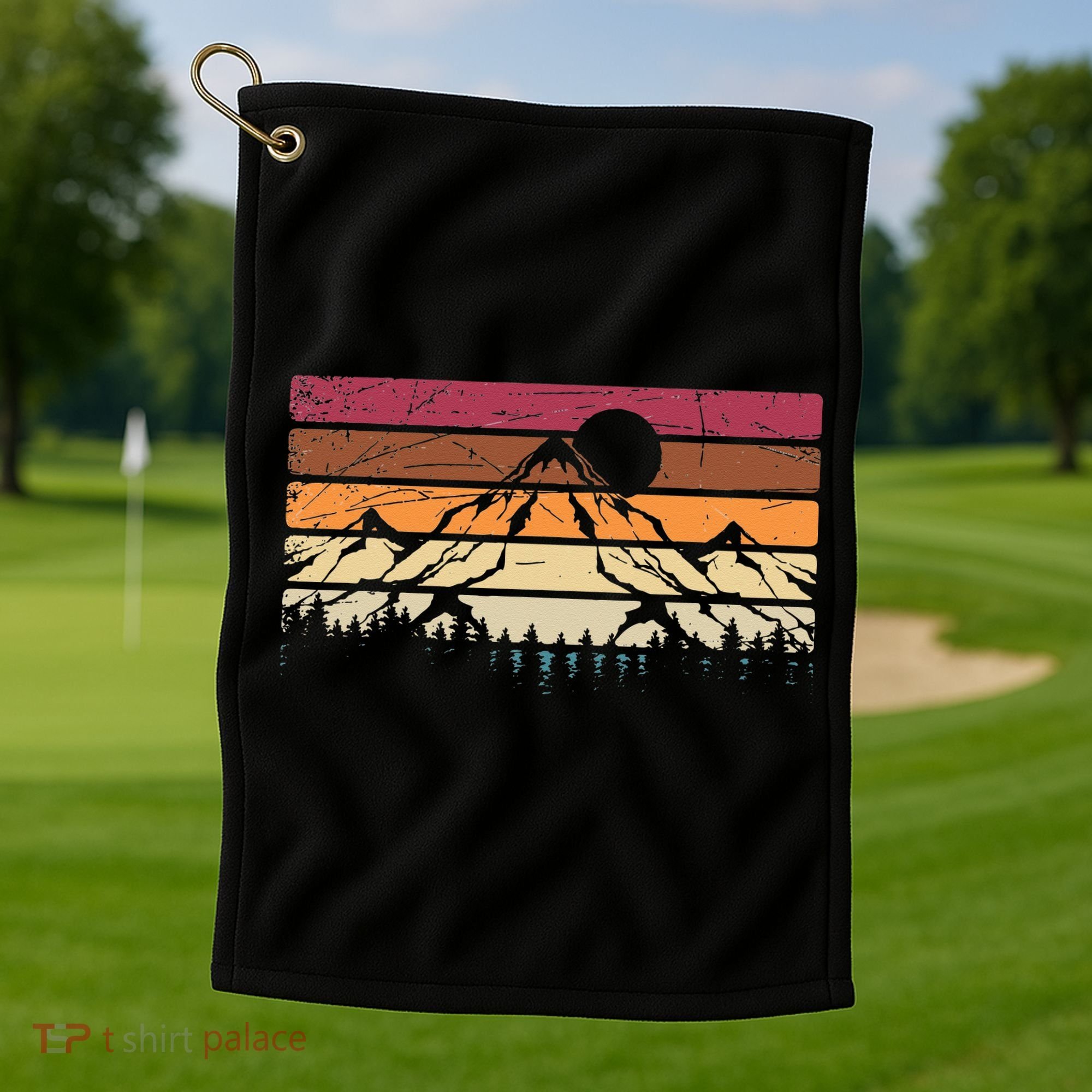 Forest Mountain Outdoors Nature Wildlife Trees Retro Hiking Golf Towel