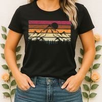 Forest Mountain Outdoors Nature Wildlife Trees Retro Hiking Women's T-Shirt thumb 2