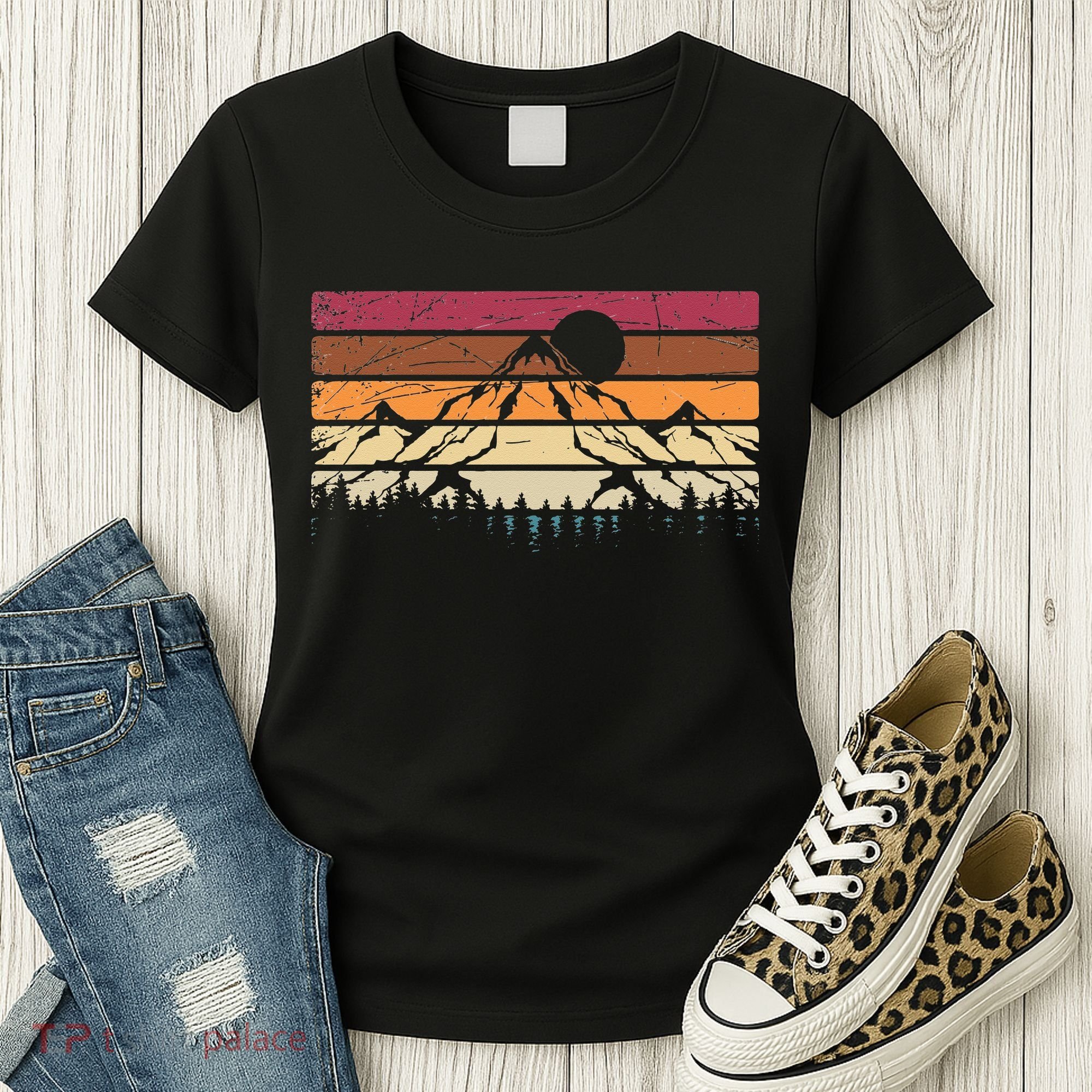 Forest Mountain Outdoors Nature Wildlife Trees Retro Hiking Women's T-Shirt