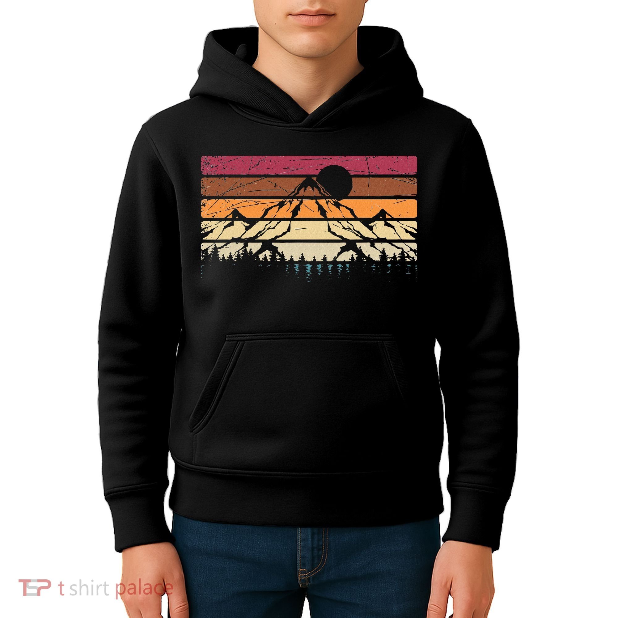 Forest Mountain Outdoors Nature Wildlife Trees Retro Hiking Kids Hoodie