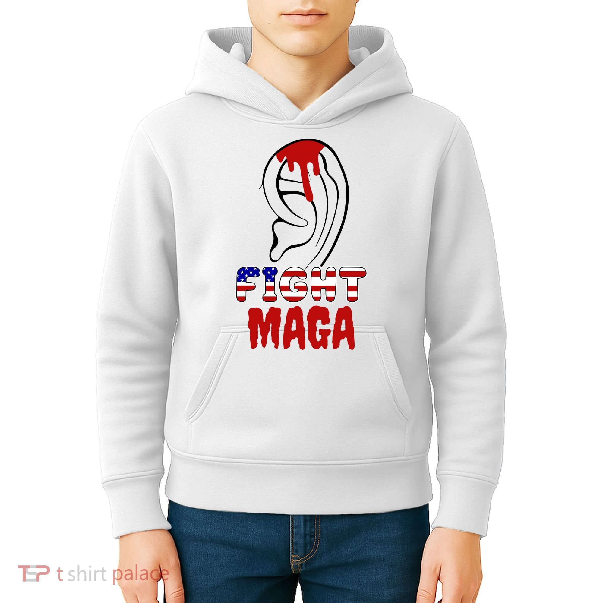 Fight Maga Pro Donald Trump Bleeding Ear Kids Hoodie
