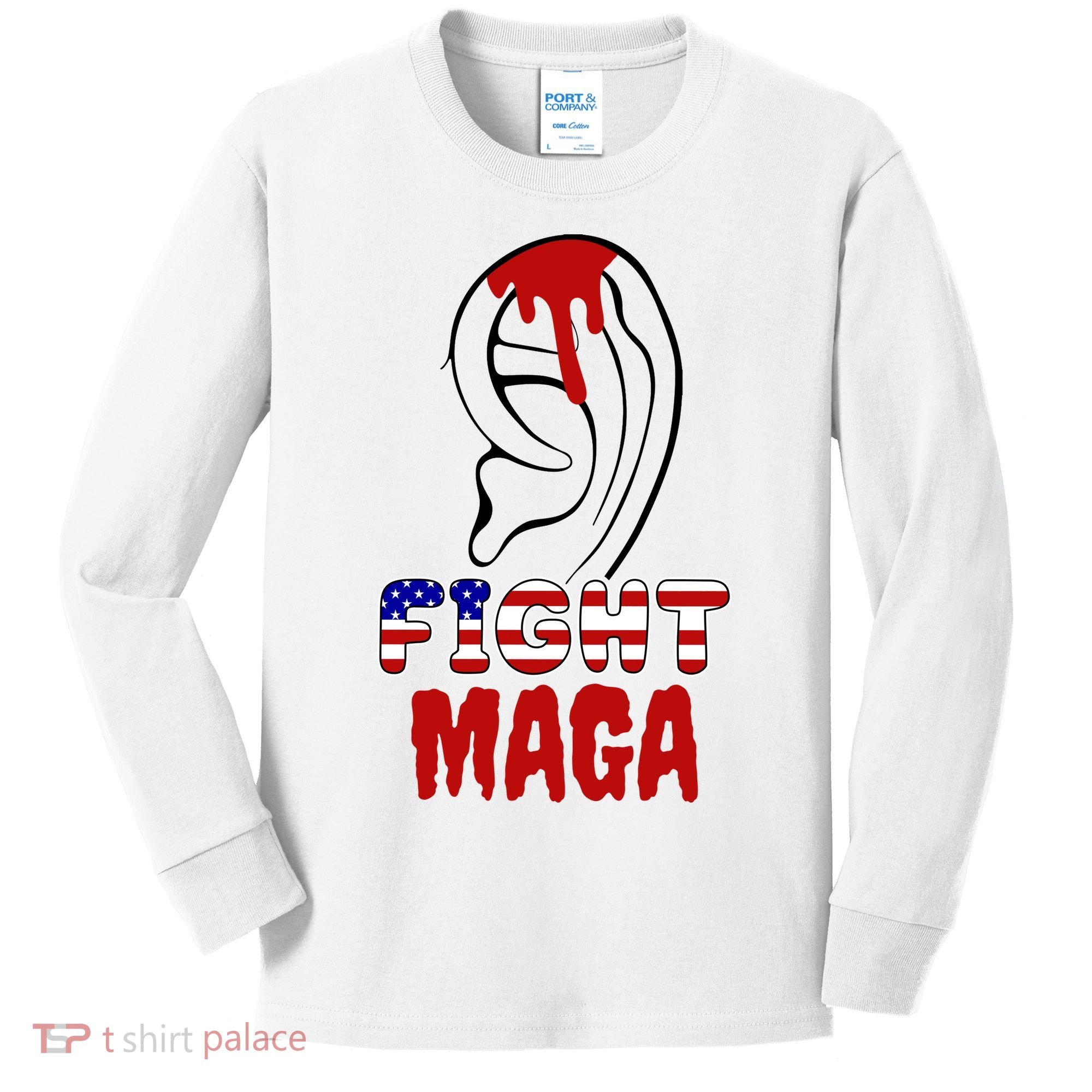 Fight Maga Pro Donald Trump Bleeding Ear Kids Long Sleeve Shirt