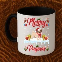 Funny Merry Pugmas Xmas Gift Santa Hat Pug Christmas Gift Coffee Mug thumb 2