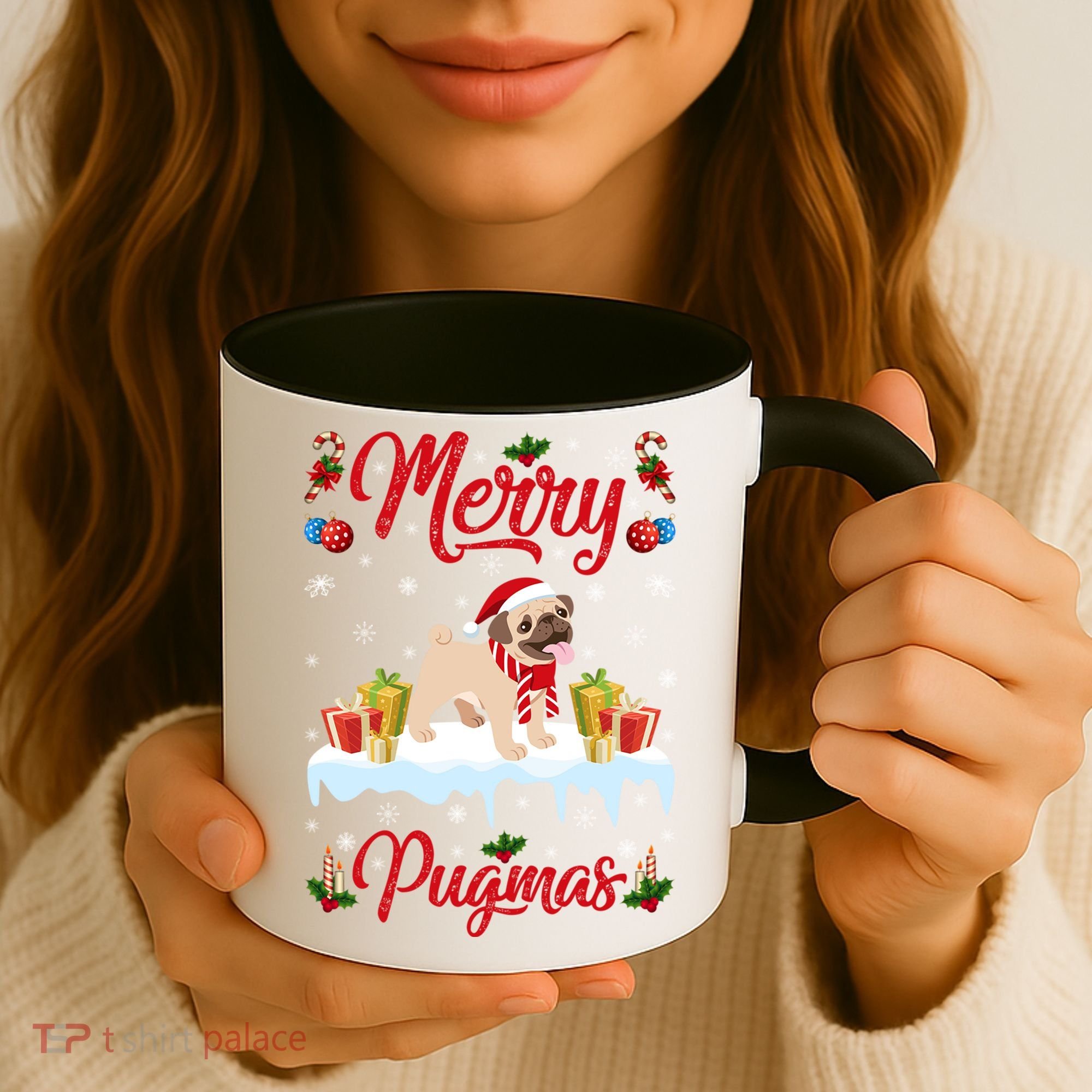 Funny Merry Pugmas Xmas Gift Santa Hat Pug Christmas Gift Coffee Mug