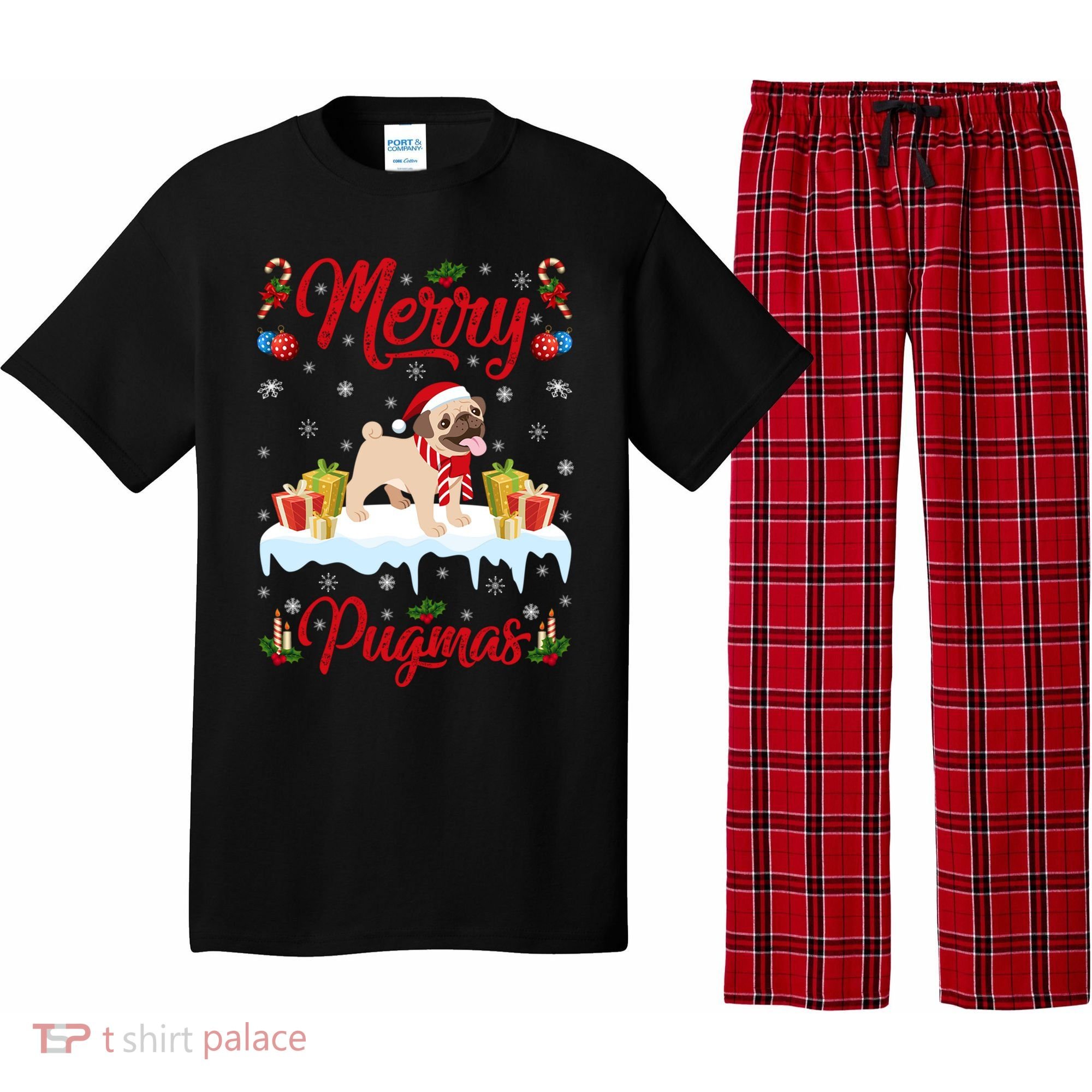 Funny Merry Pugmas Xmas Gift Santa Hat Pug Christmas Gift Pajama Set