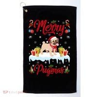 Funny Merry Pugmas Xmas Gift Santa Hat Pug Christmas Gift Golf Towel thumb 0