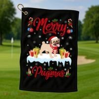 Funny Merry Pugmas Xmas Gift Santa Hat Pug Christmas Gift Golf Towel thumb 1