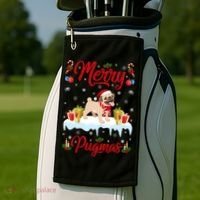 Funny Merry Pugmas Xmas Gift Santa Hat Pug Christmas Gift Golf Towel thumb 2