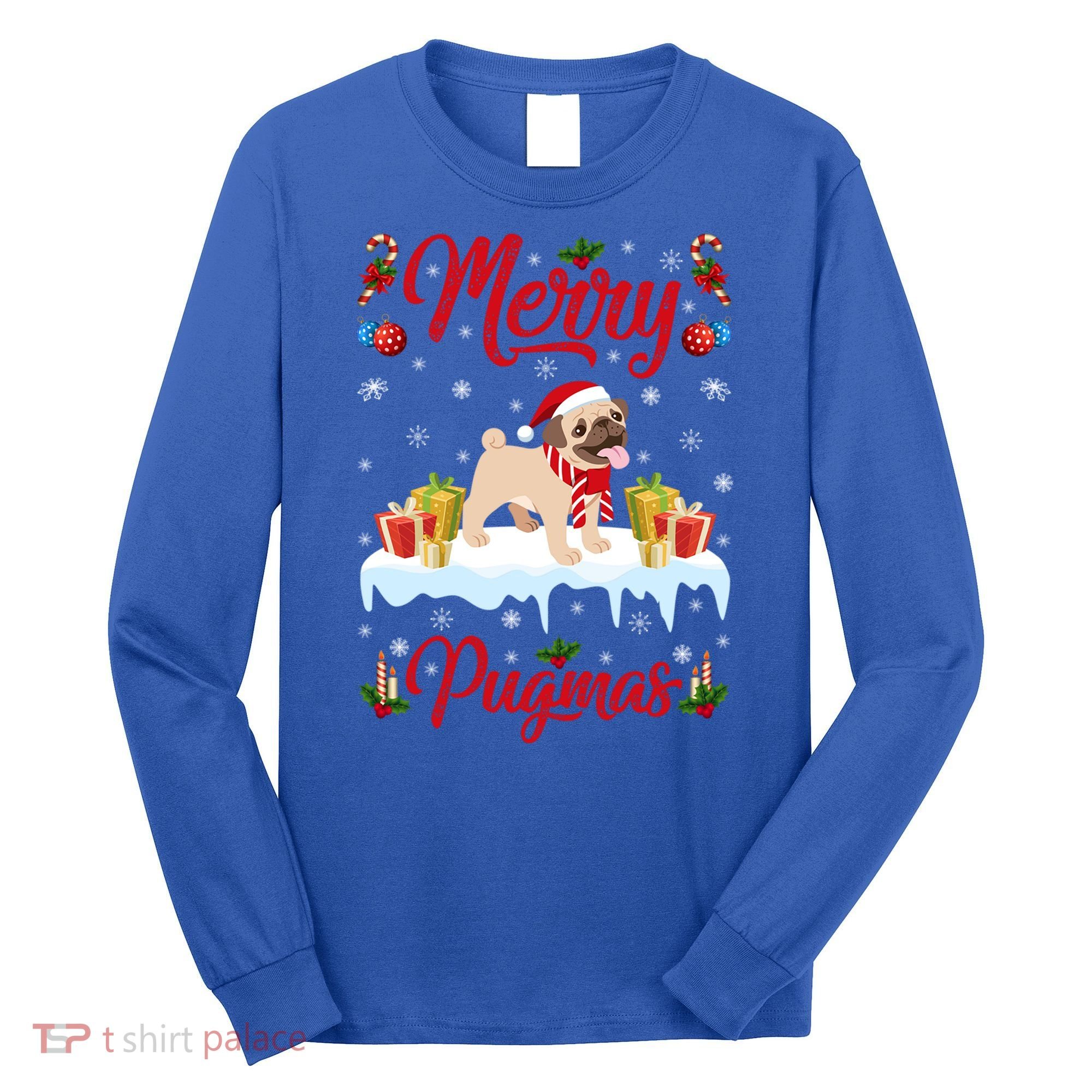 Funny Merry Pugmas Xmas Gift Santa Hat Pug Christmas Gift Long Sleeve Shirt