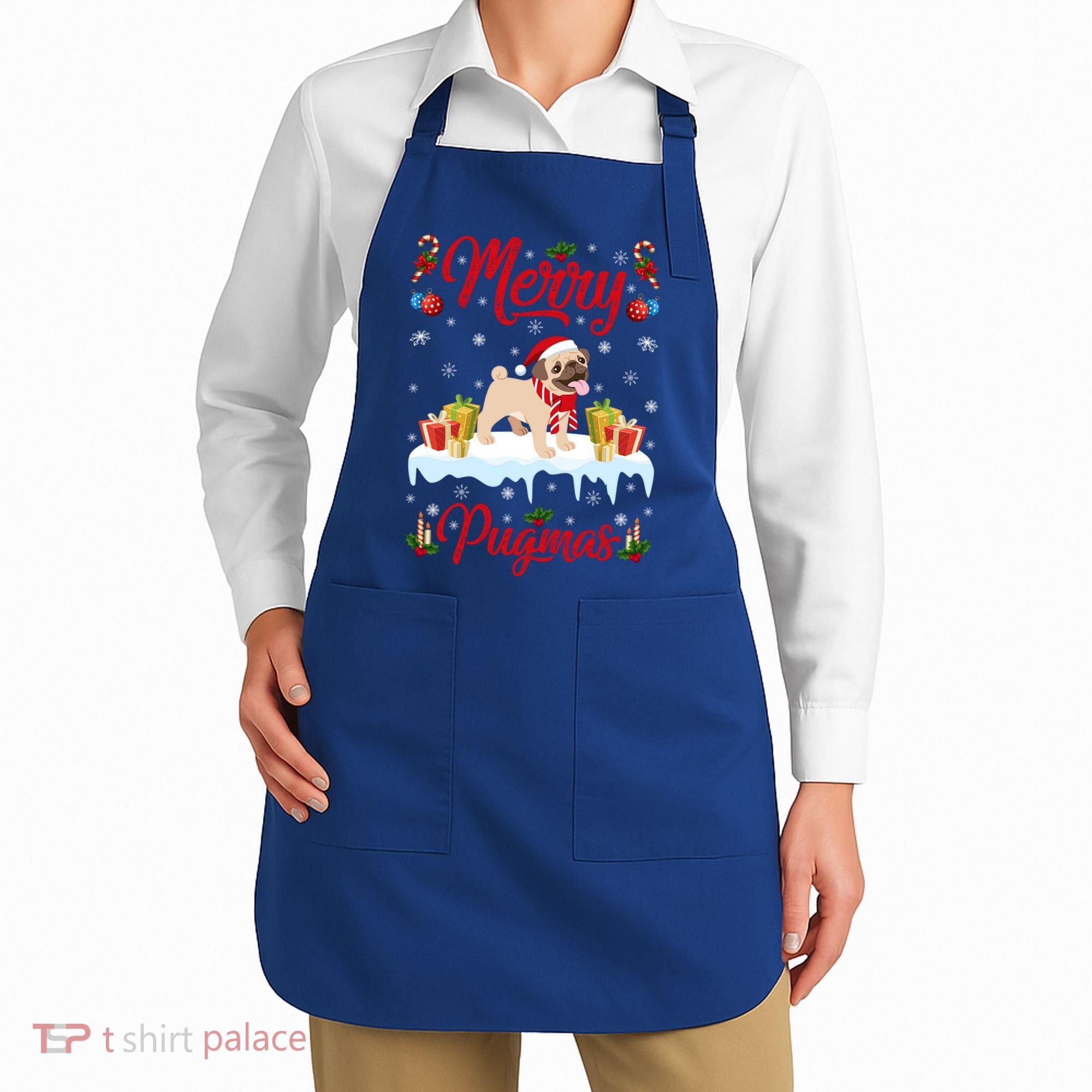 Funny Merry Pugmas Xmas Gift Santa Hat Pug Christmas Gift Apron