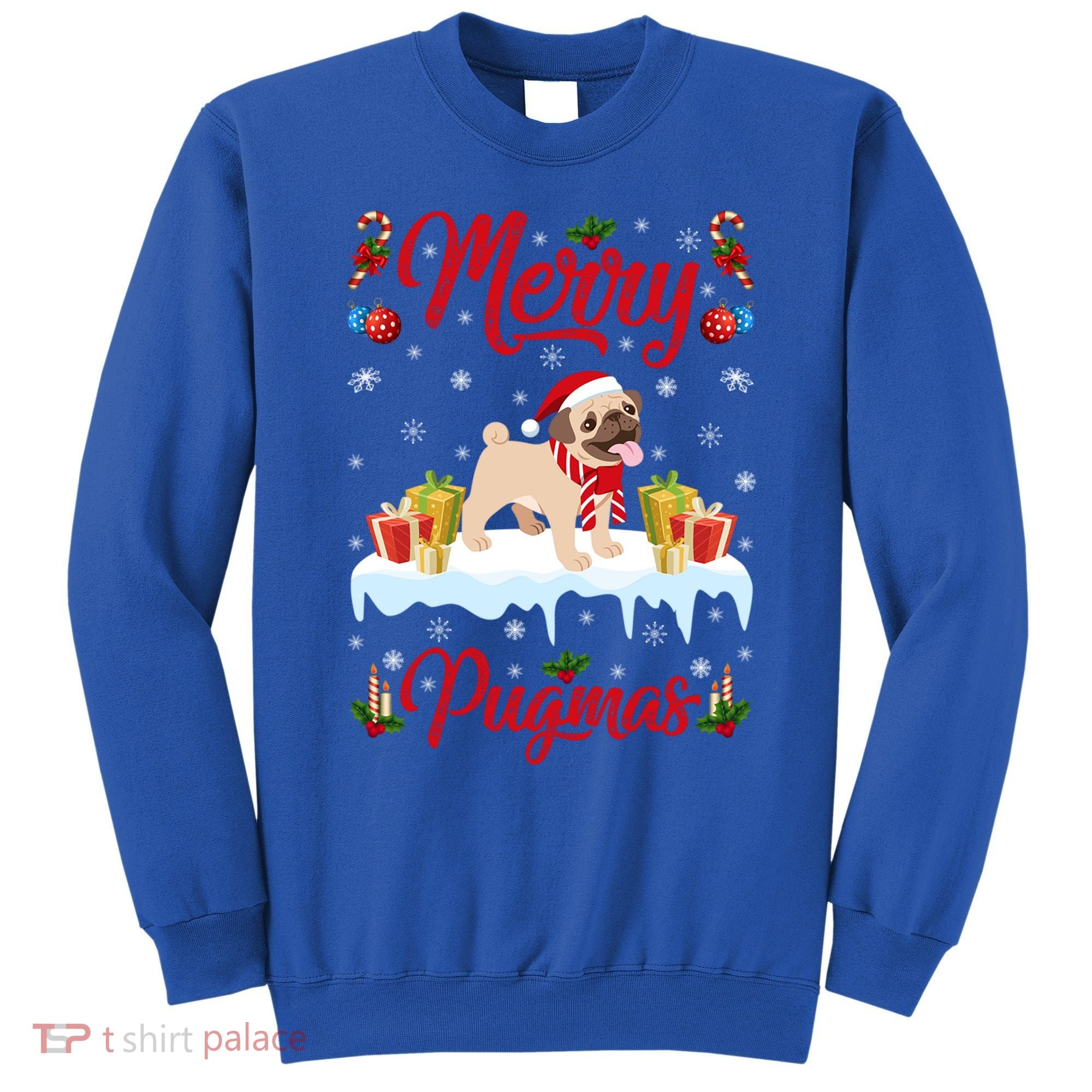 Funny Merry Pugmas Xmas Gift Santa Hat Pug Christmas Gift Sweatshirt