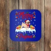 Funny Merry Pugmas Xmas Gift Santa Hat Pug Christmas Gift Coaster thumb 0