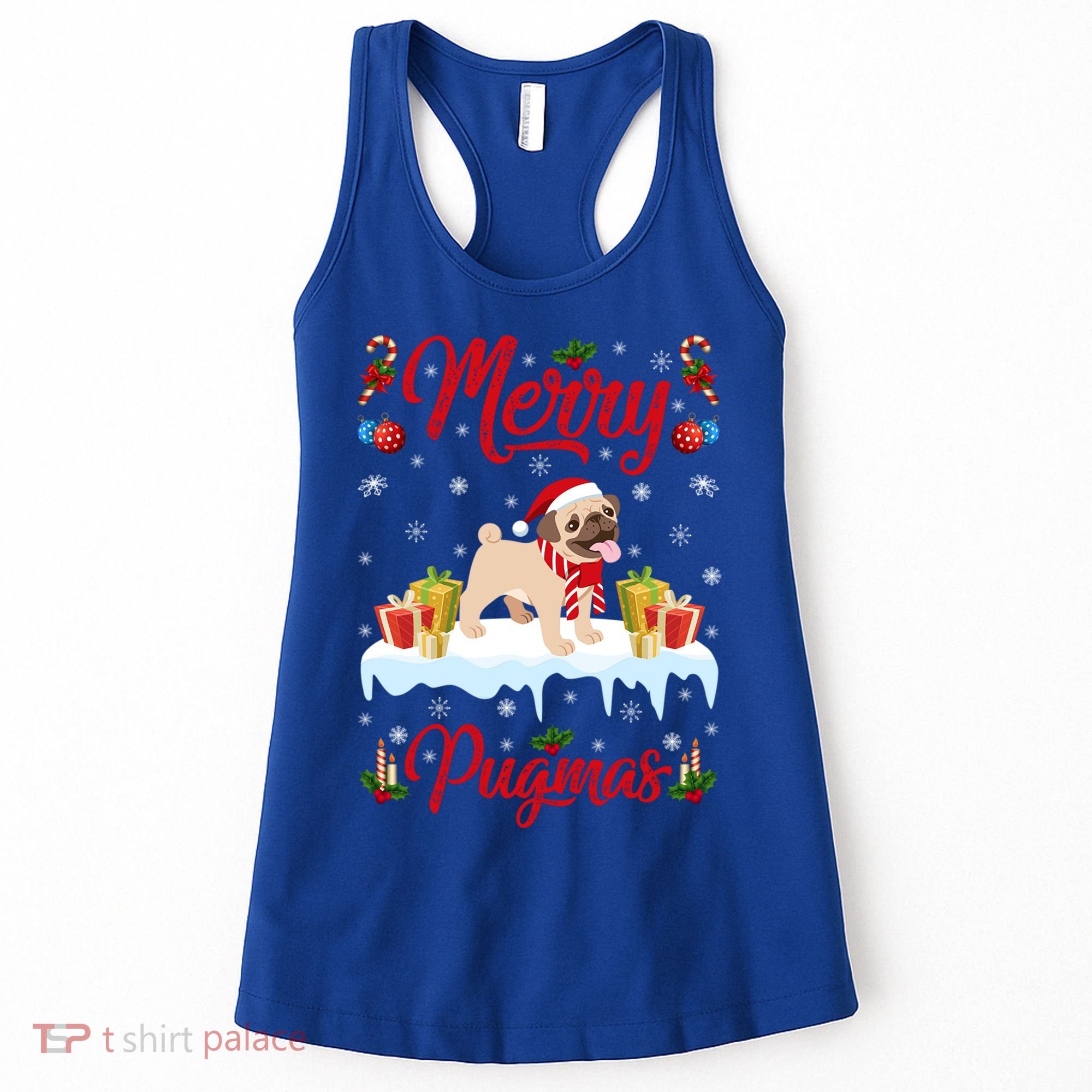 Funny Merry Pugmas Xmas Gift Santa Hat Pug Christmas Gift Women's Tank Top
