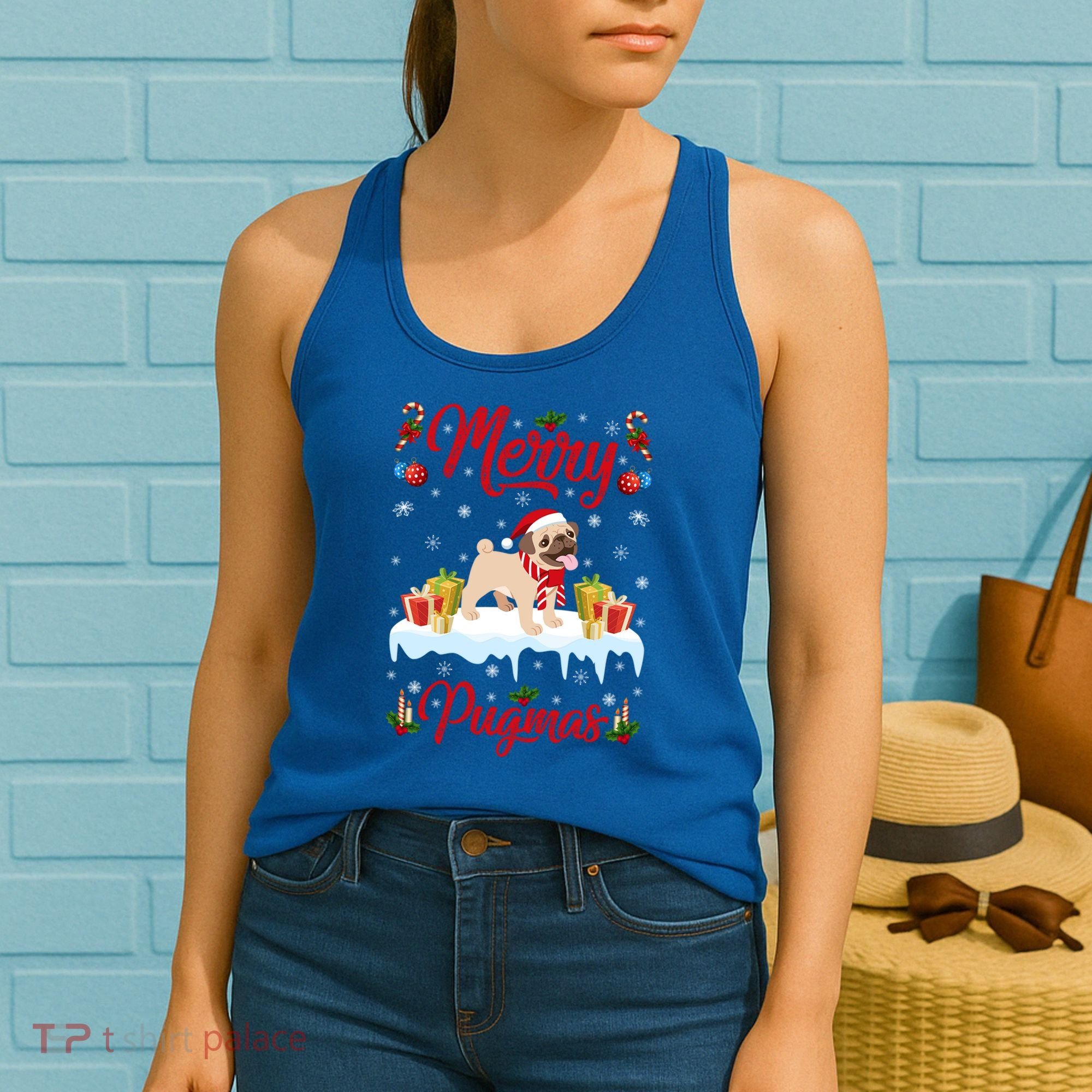 Funny Merry Pugmas Xmas Gift Santa Hat Pug Christmas Gift Women's Tank Top