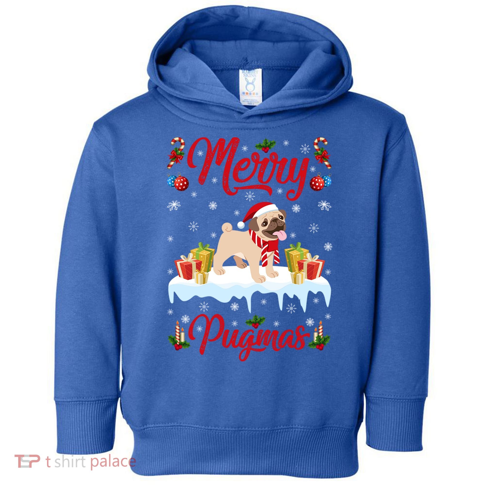 Funny Merry Pugmas Xmas Gift Santa Hat Pug Christmas Gift Toddler Hoodie