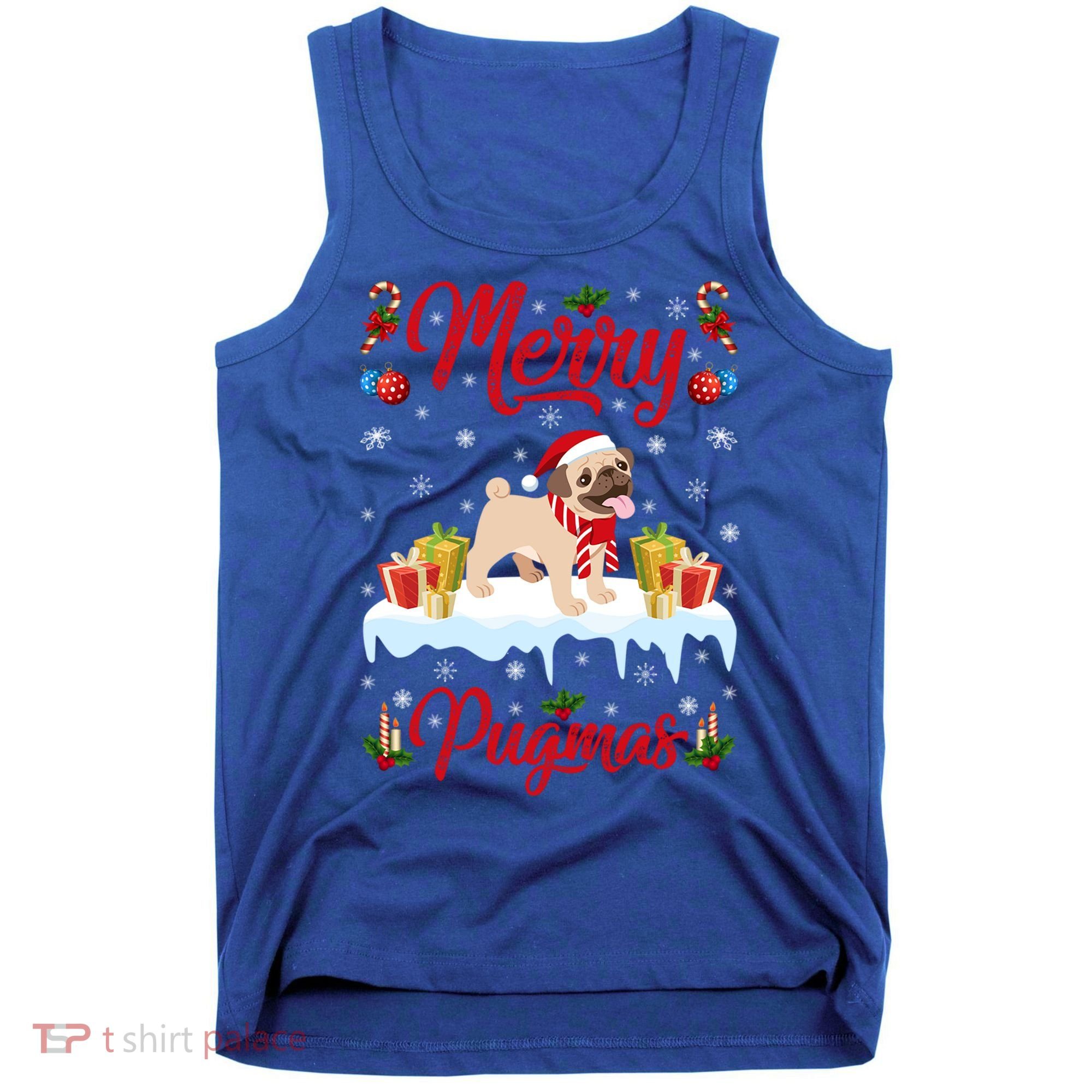 Funny Merry Pugmas Xmas Gift Santa Hat Pug Christmas Gift Tank Top