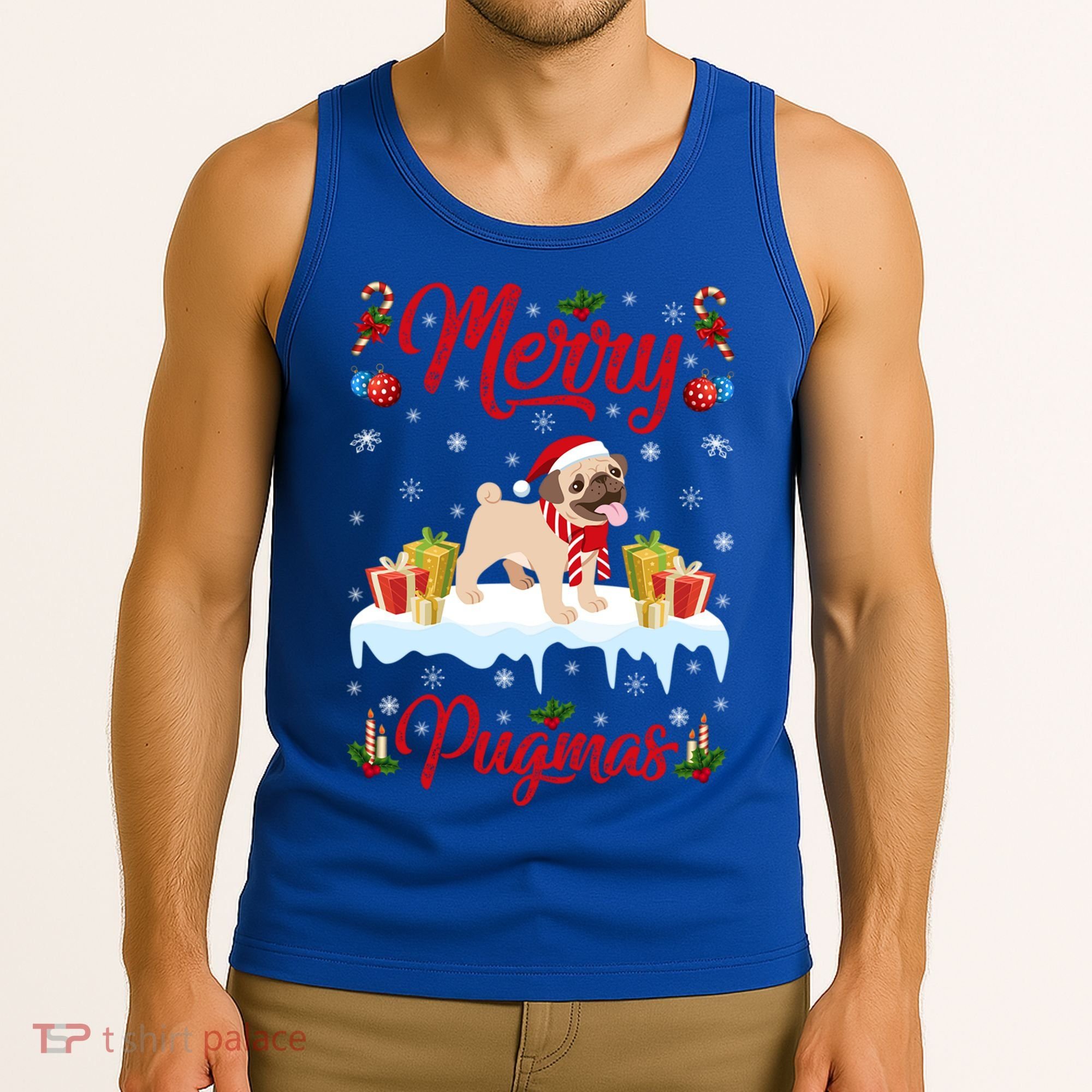 Funny Merry Pugmas Xmas Gift Santa Hat Pug Christmas Gift Tank Top