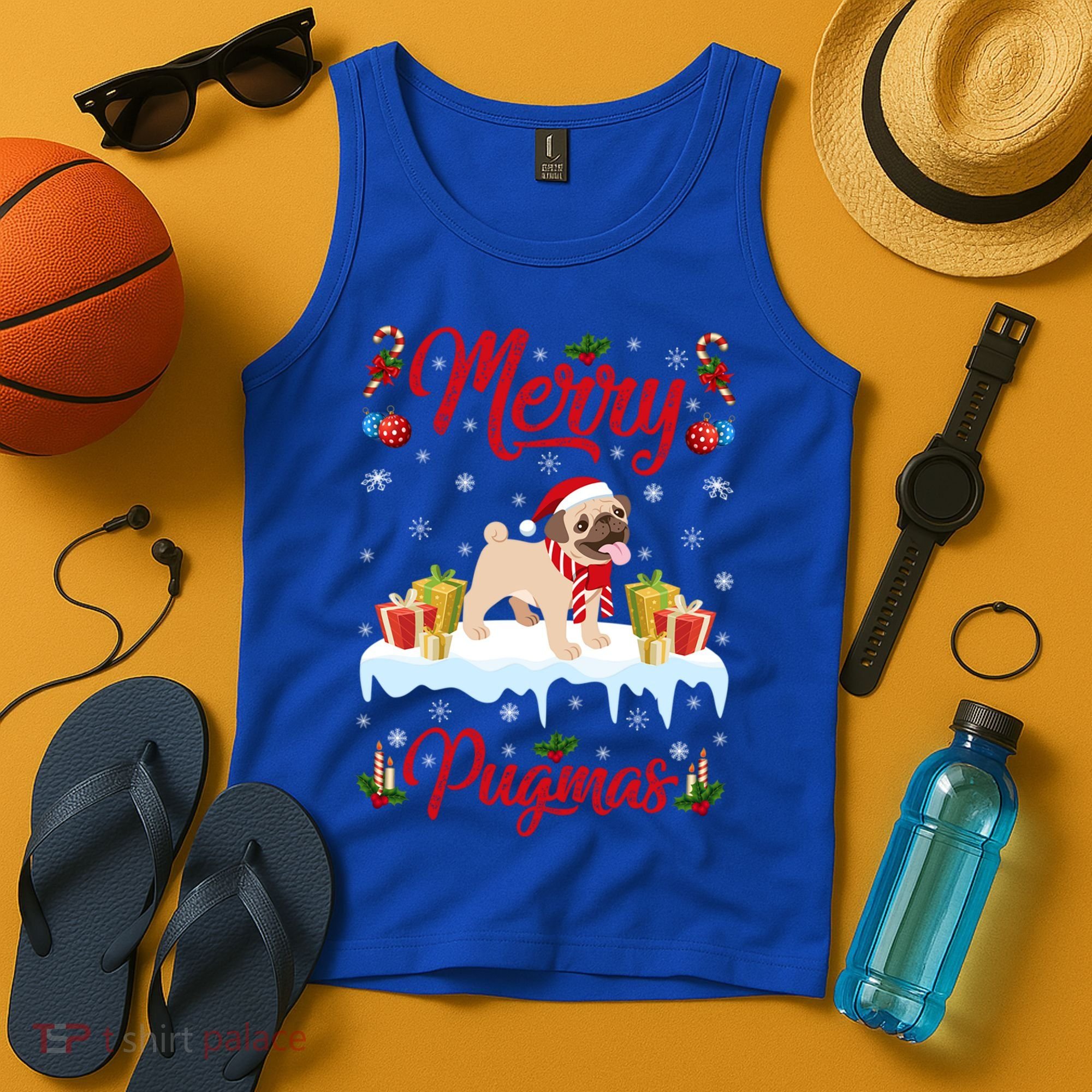 Funny Merry Pugmas Xmas Gift Santa Hat Pug Christmas Gift Tank Top