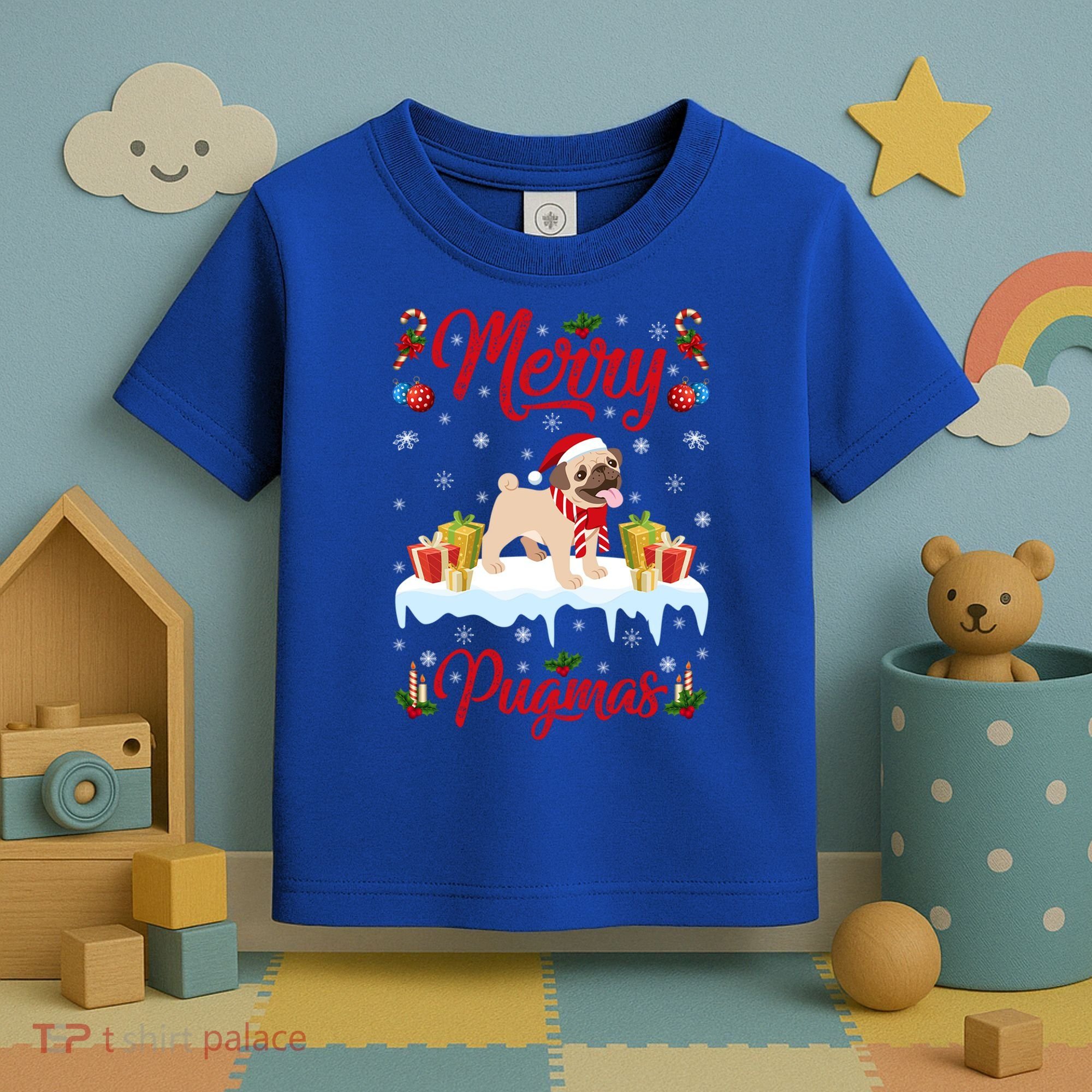 Funny Merry Pugmas Xmas Gift Santa Hat Pug Christmas Gift Toddler T-Shirt