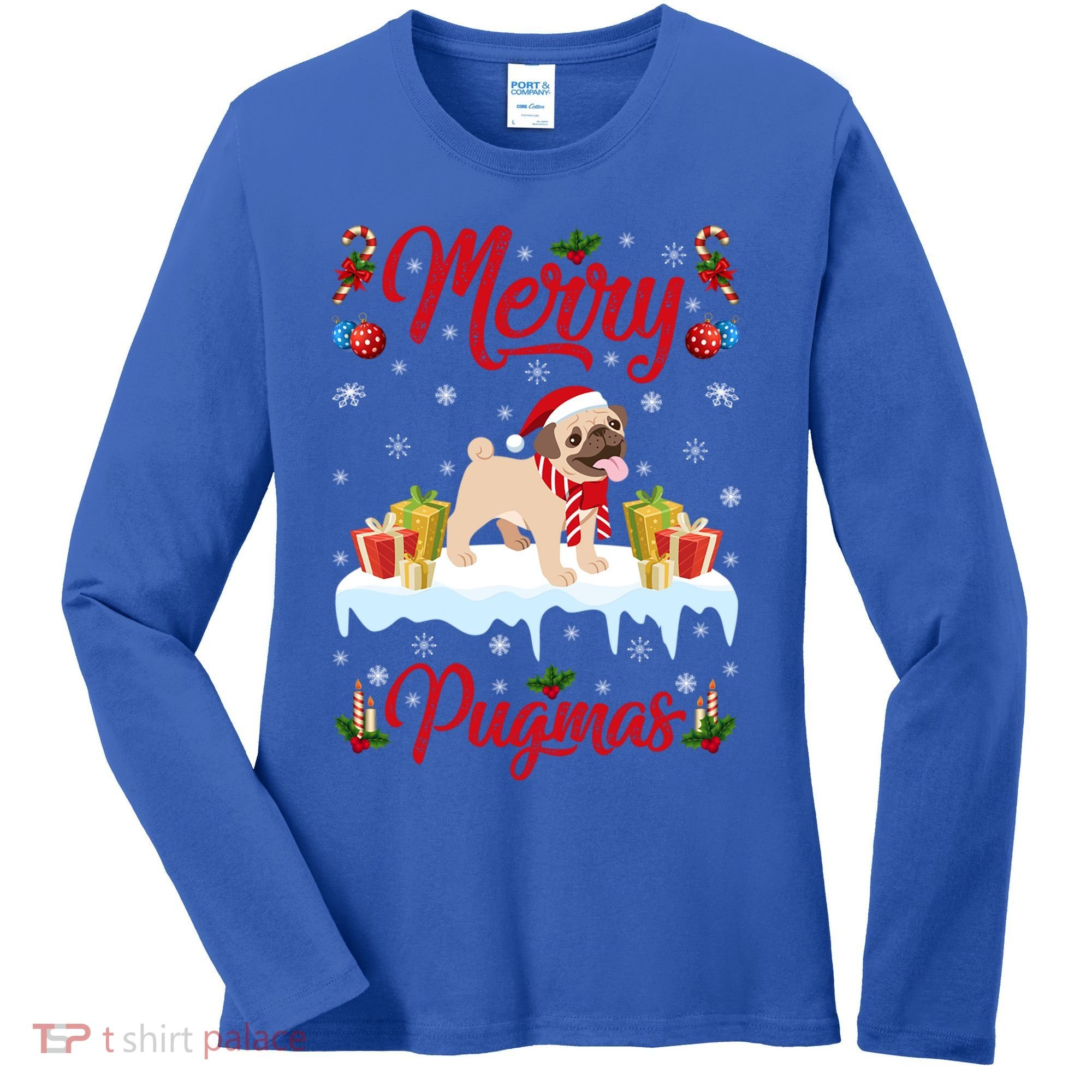 Funny Merry Pugmas Xmas Gift Santa Hat Pug Christmas Gift Women's Long Sleeve Shirt