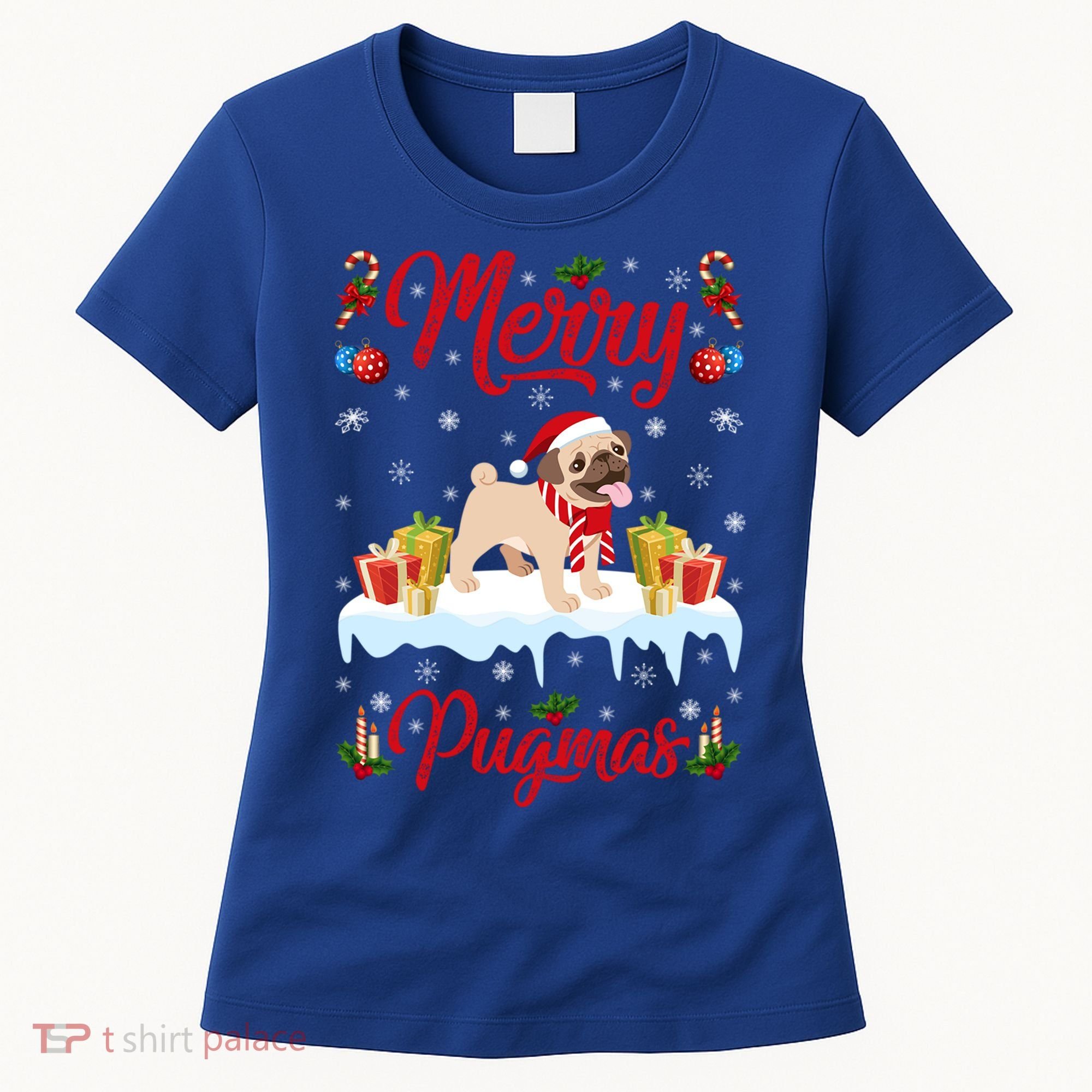 Funny Merry Pugmas Xmas Gift Santa Hat Pug Christmas Gift Women's T-Shirt