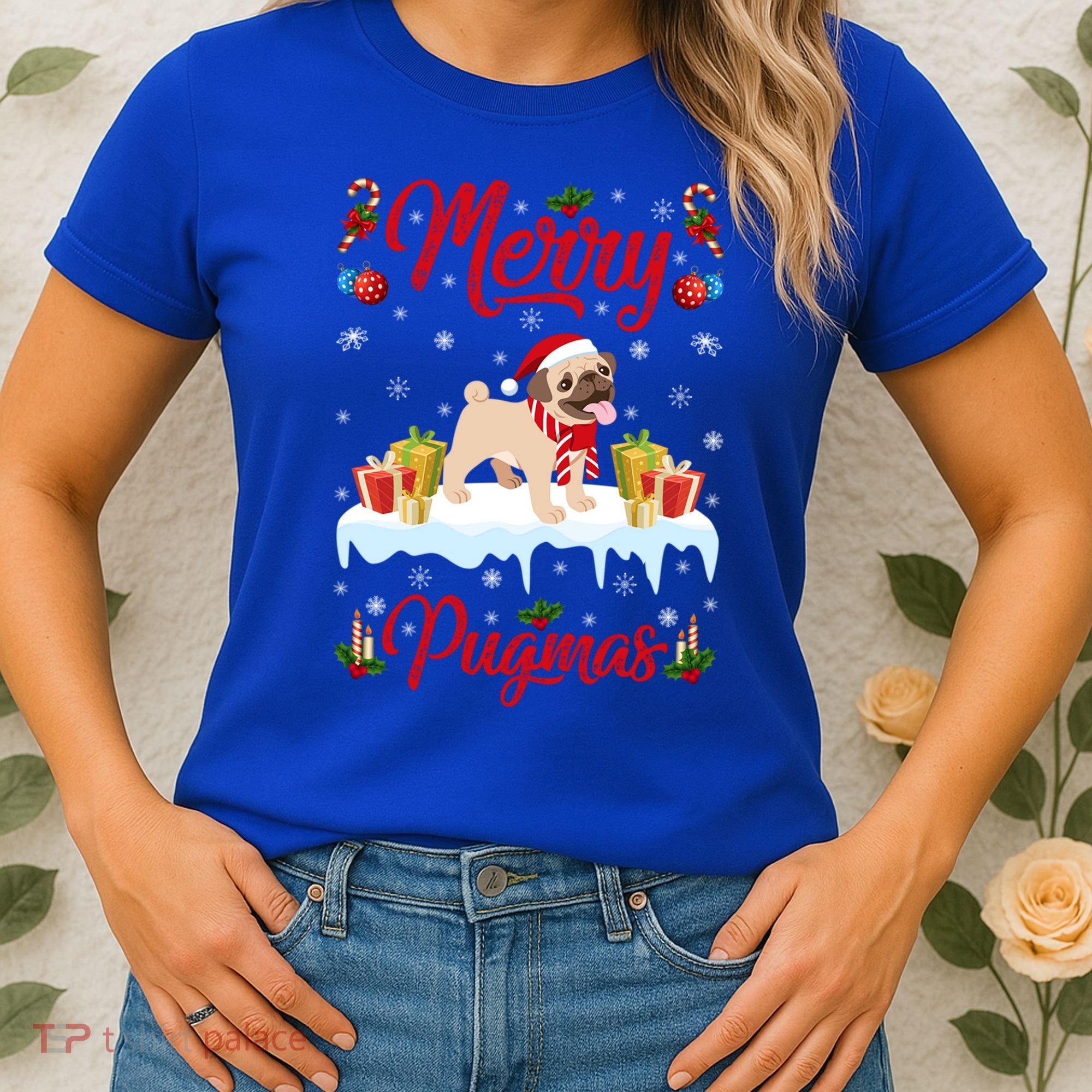 Funny Merry Pugmas Xmas Gift Santa Hat Pug Christmas Gift Women's T-Shirt