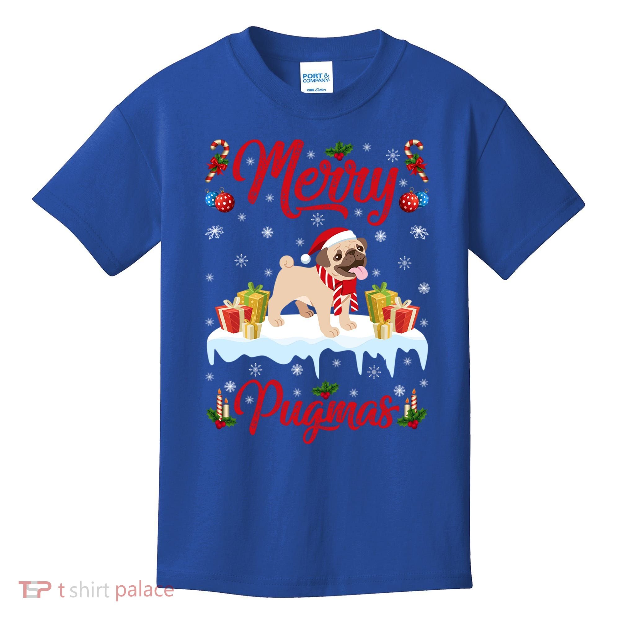 Funny Merry Pugmas Xmas Gift Santa Hat Pug Christmas Gift Kids T-Shirt