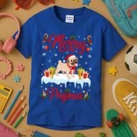 Funny Merry Pugmas Xmas Gift Santa Hat Pug Christmas Gift Kids T-Shirt thumb 3