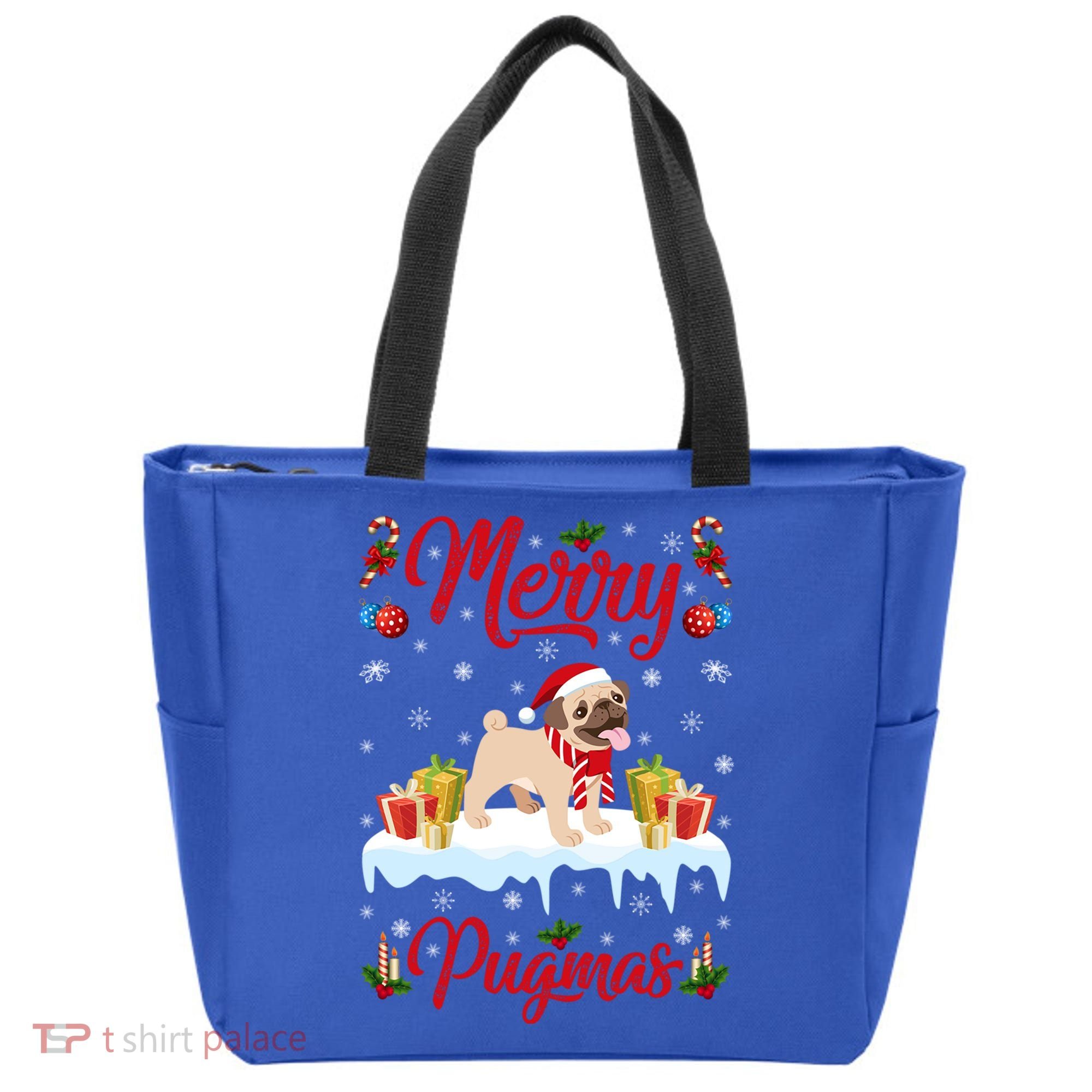 Funny Merry Pugmas Xmas Gift Santa Hat Pug Christmas Gift Tote Bag