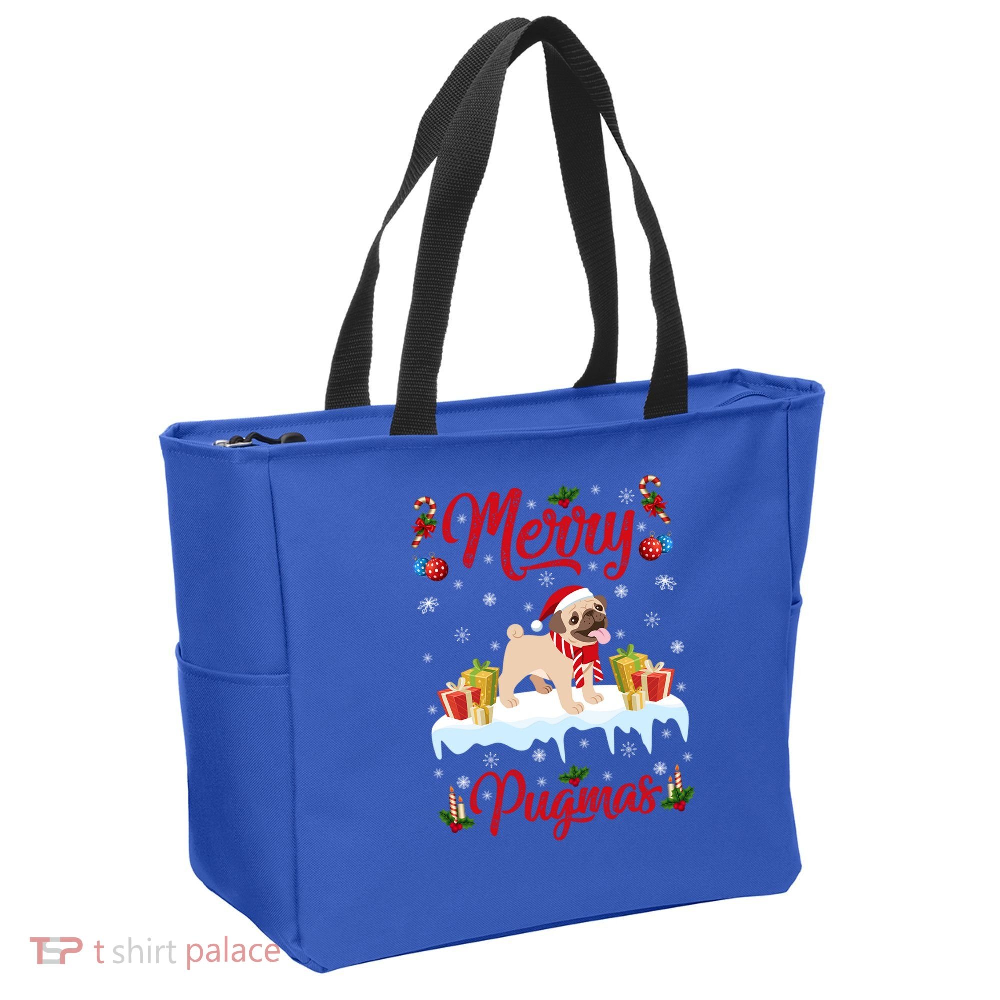 Funny Merry Pugmas Xmas Gift Santa Hat Pug Christmas Gift Tote Bag