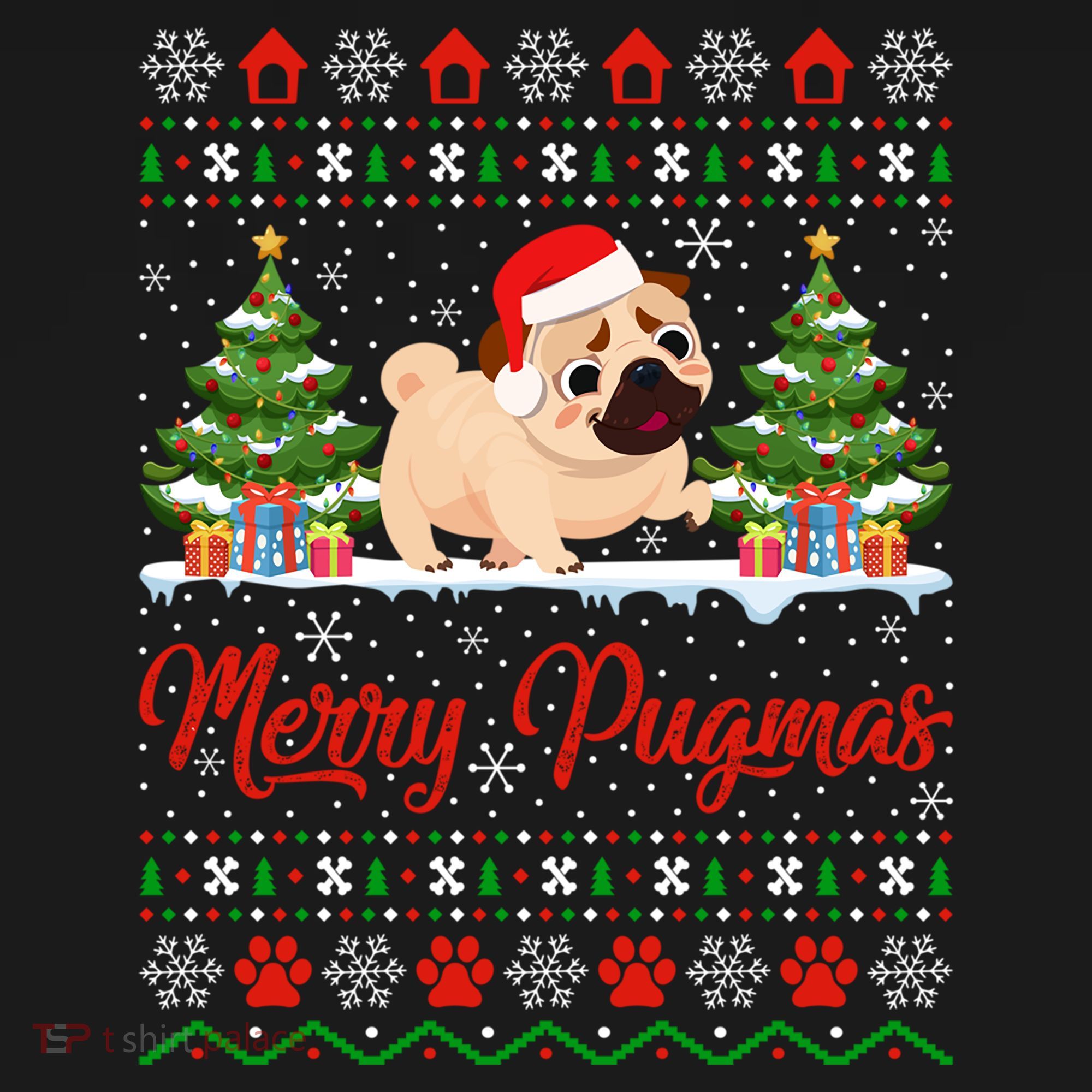 Funny Merry Pugmas Xmas Gift Santa Hat Ugly Pug Christmas Gift Backpack