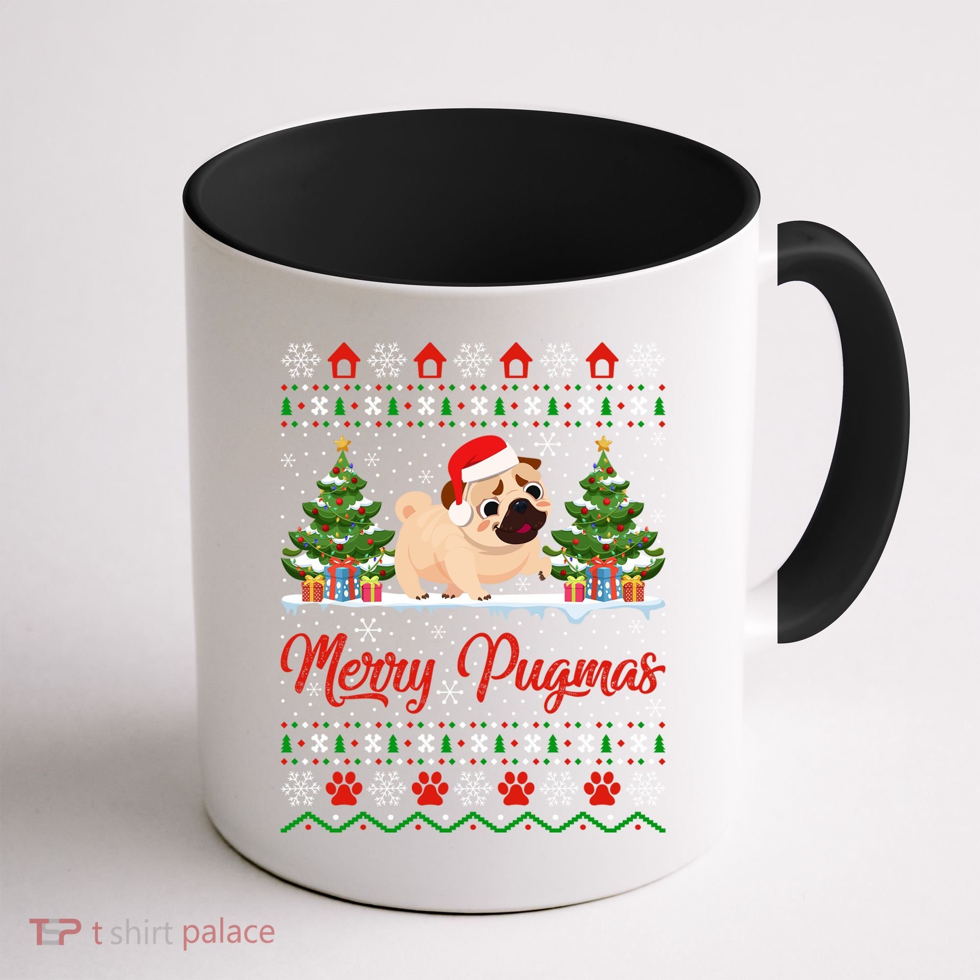 Funny Merry Pugmas Xmas Gift Santa Hat Ugly Pug Christmas Gift Coffee Mug