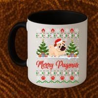Funny Merry Pugmas Xmas Gift Santa Hat Ugly Pug Christmas Gift Coffee Mug thumb 2