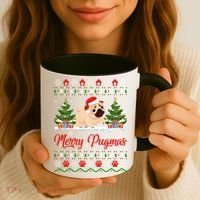 Funny Merry Pugmas Xmas Gift Santa Hat Ugly Pug Christmas Gift Coffee Mug thumb 3