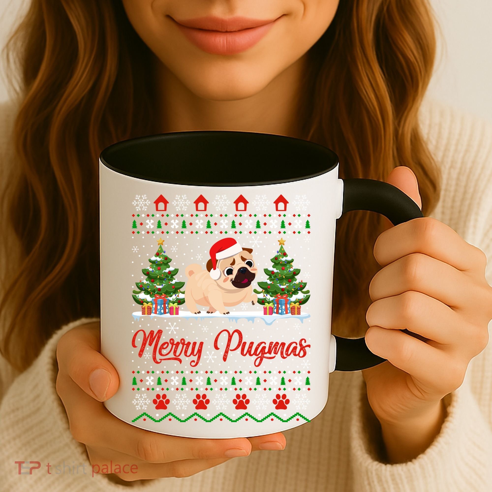 Funny Merry Pugmas Xmas Gift Santa Hat Ugly Pug Christmas Gift Coffee Mug