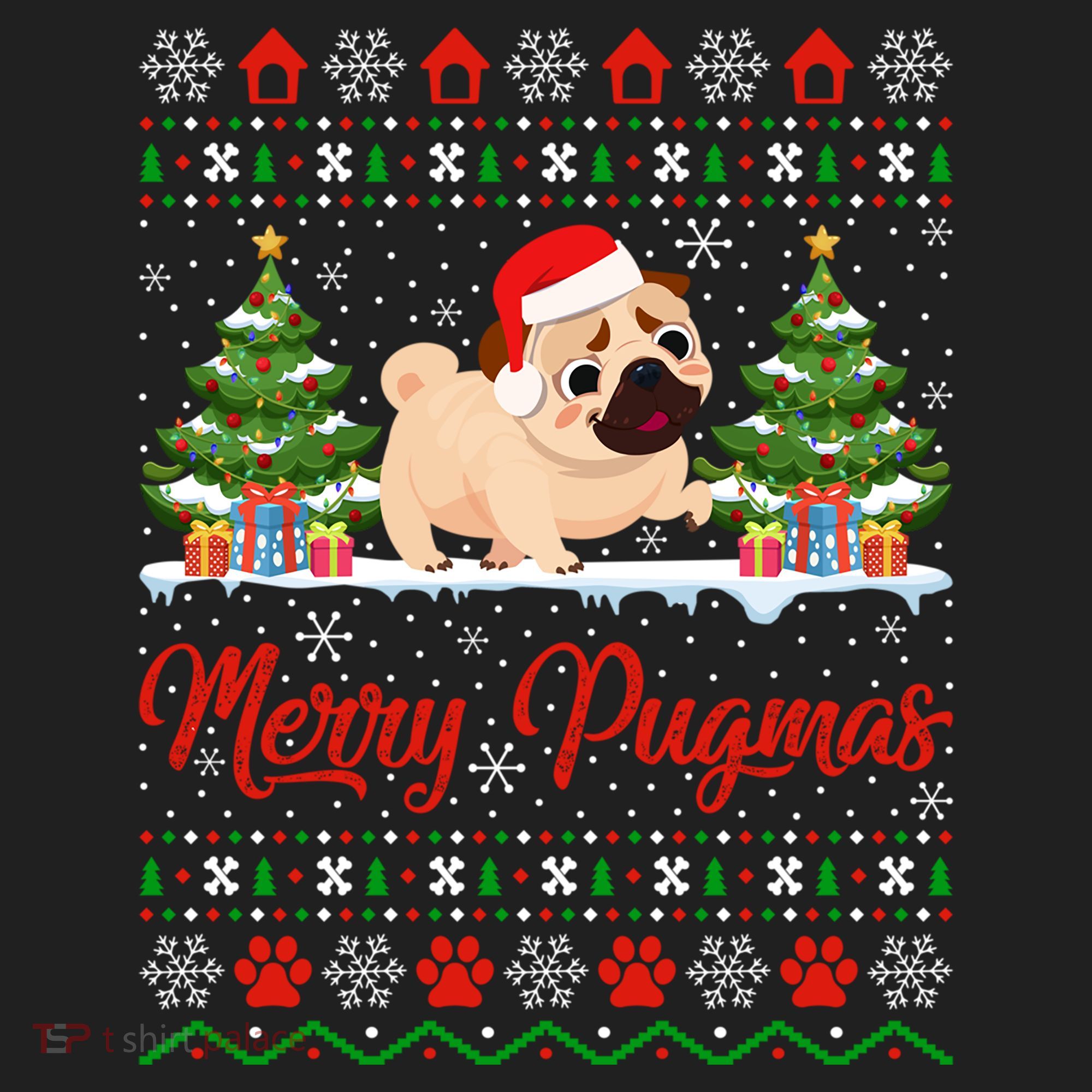 Funny Merry Pugmas Xmas Gift Santa Hat Ugly Pug Christmas Gift Beanie