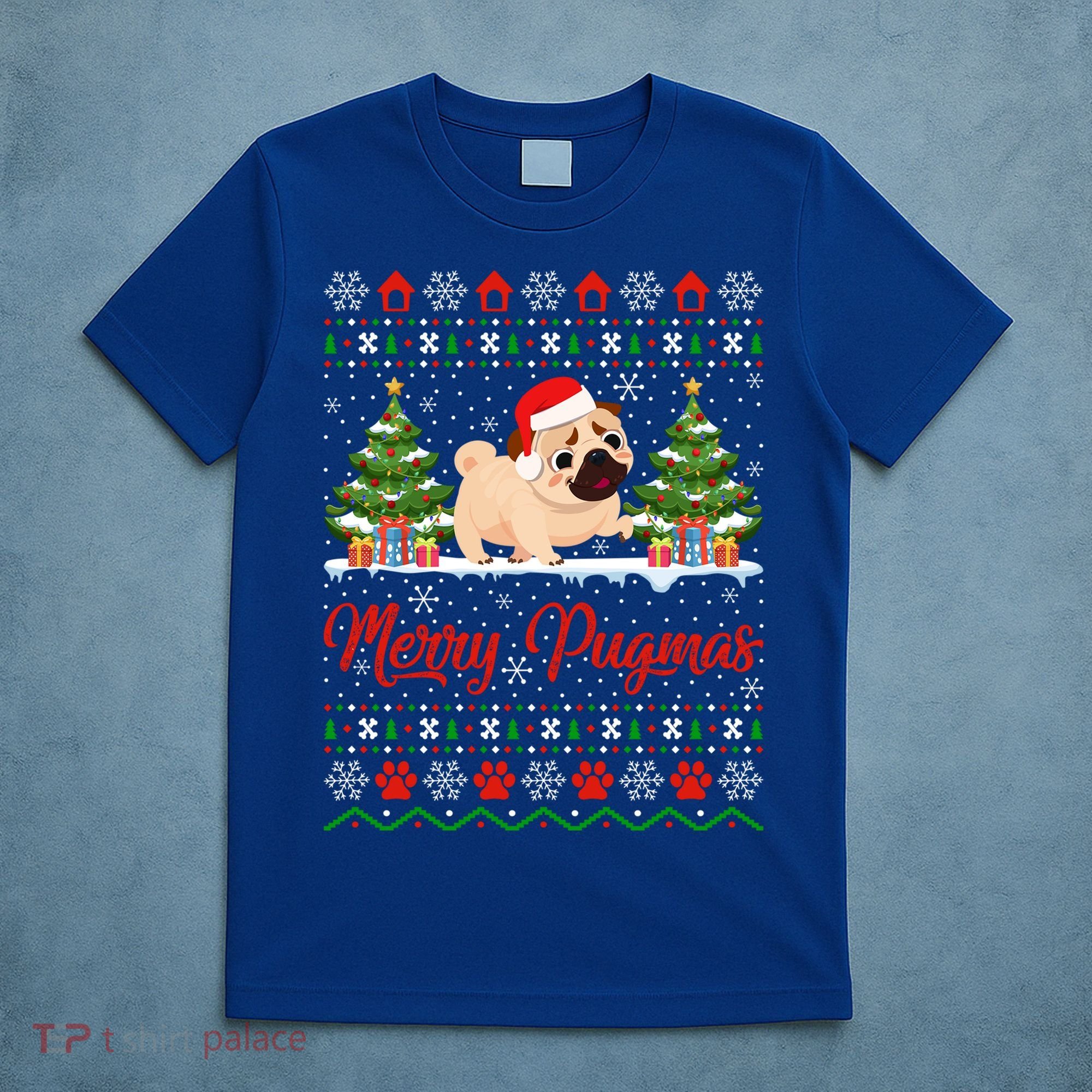 Funny Merry Pugmas Xmas Gift Santa Hat Ugly Pug Christmas Gift T-Shirt