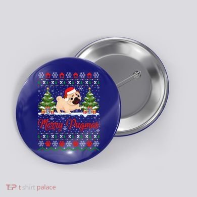 Funny Merry Pugmas Xmas Gift Santa Hat Ugly Pug Christmas Gift Button