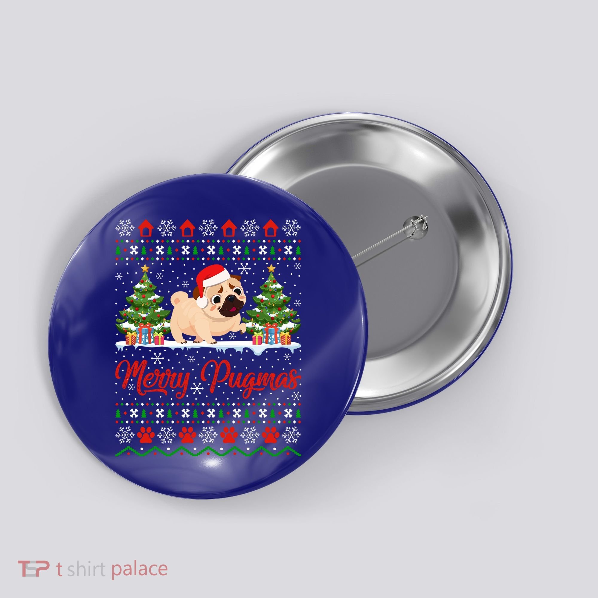 Funny Merry Pugmas Xmas Gift Santa Hat Ugly Pug Christmas Gift Button