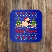 Funny Merry Pugmas Xmas Gift Santa Hat Ugly Pug Christmas Gift Coaster thumb 0
