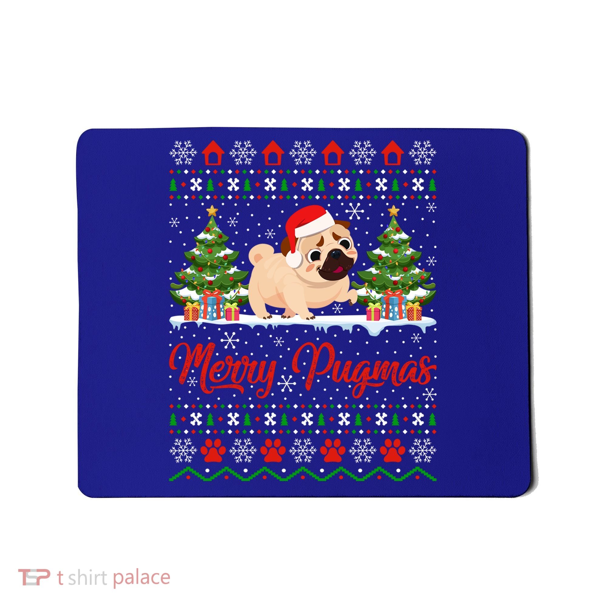 Funny Merry Pugmas Xmas Gift Santa Hat Ugly Pug Christmas Gift Mousepad
